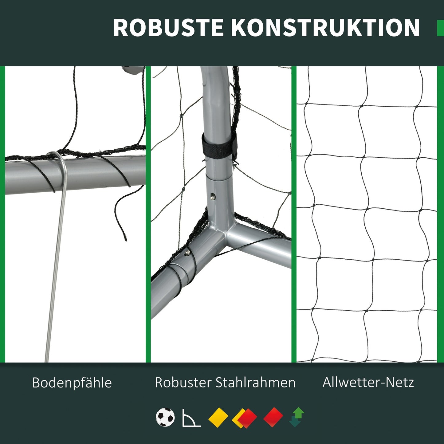 Soccer goal in steel with PE Mesh, 300x120x200 cm, Grey