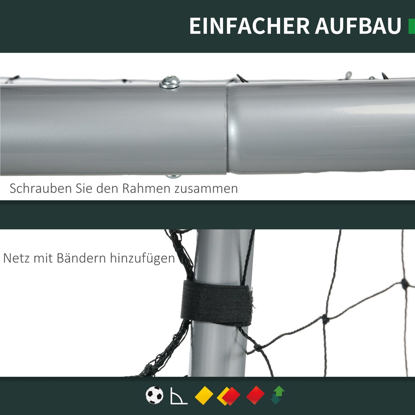 Soccer goal in steel with PE Mesh, 300x120x200 cm, Grey