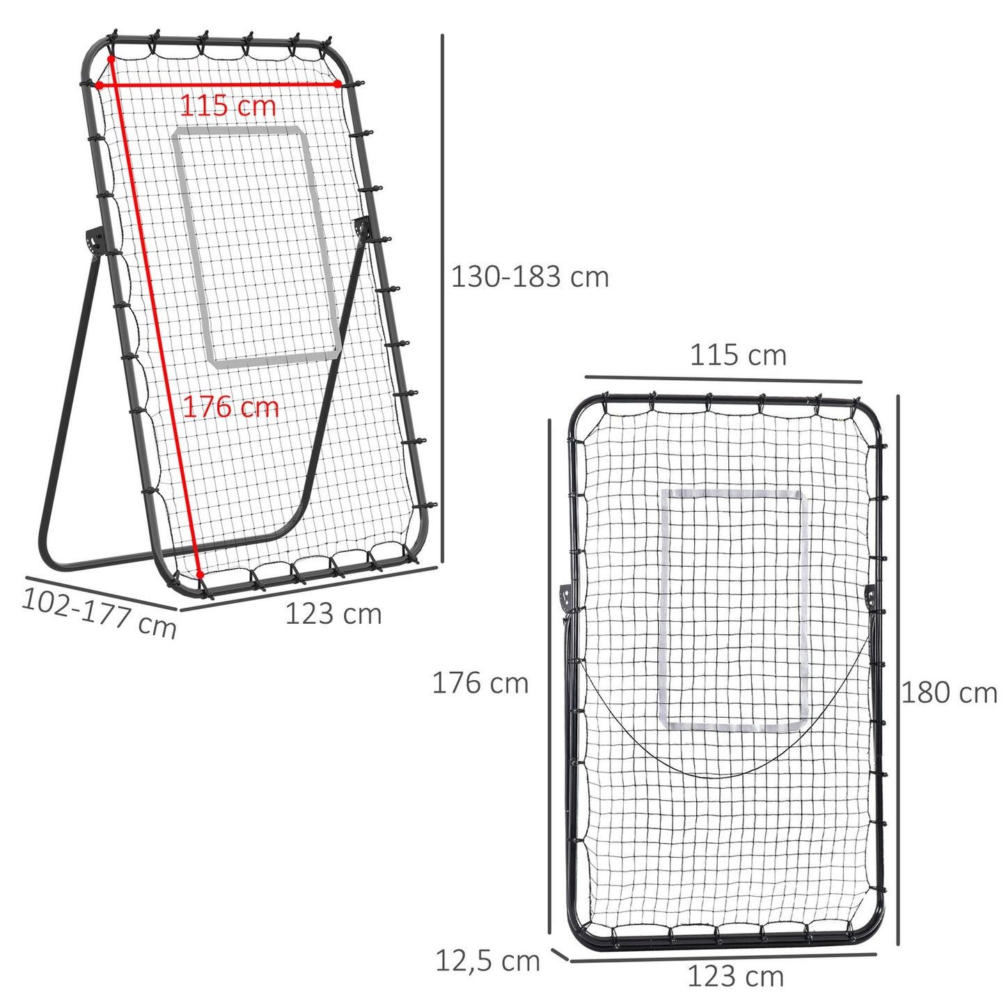 Soccer rebounder goal, folding back wall, adjustable levels
