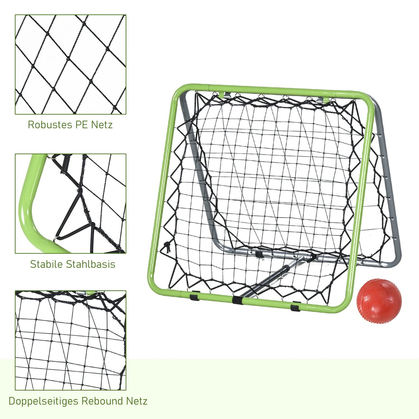 Adjustable double-sided metal rebounder net for sports