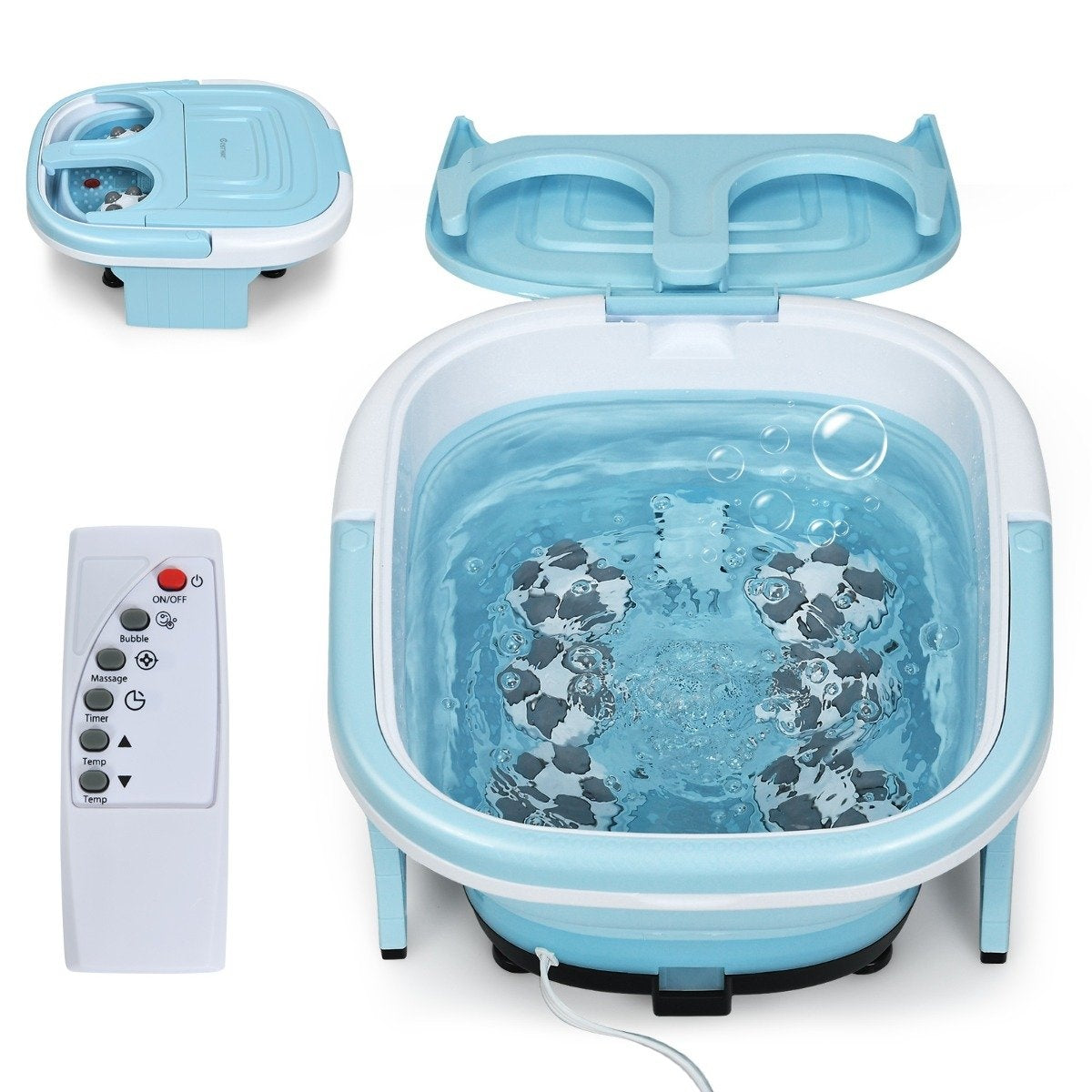 Foot bath massager foldable with remote control foot bath whirlpool 42 x 40 x 24 cm blue