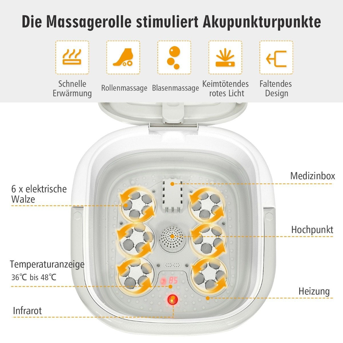 Foot bath massager foot bath whirlpool with adjustable heating temperature 42 x 40 x 24 cm gray