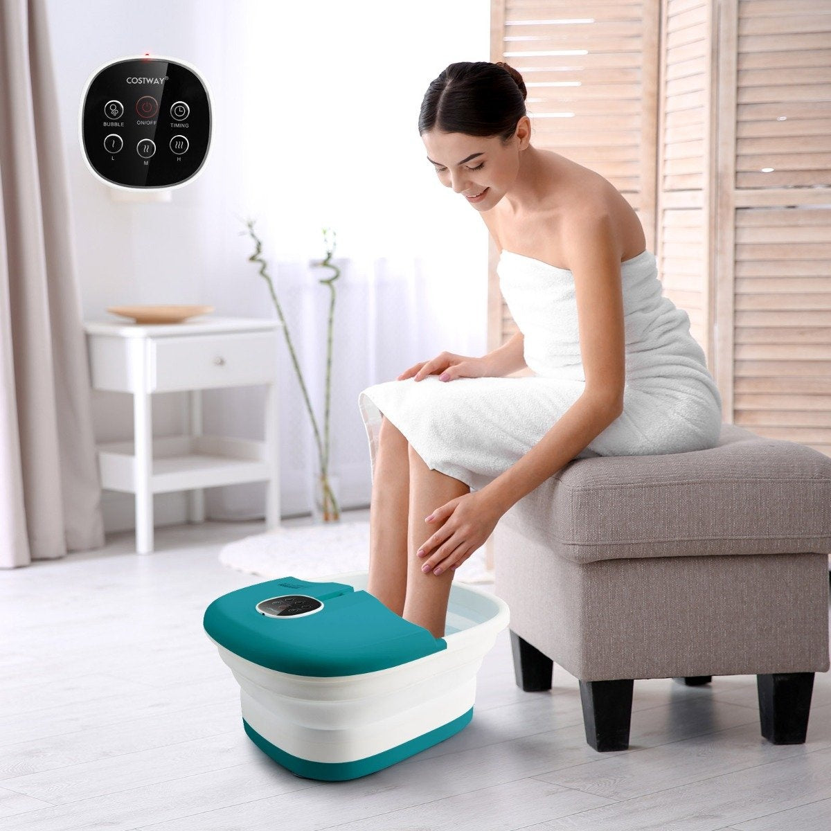 Foot bath massager foot massage spa with remote control foldable 33.5 x 41 x 20.5 cm turquoise