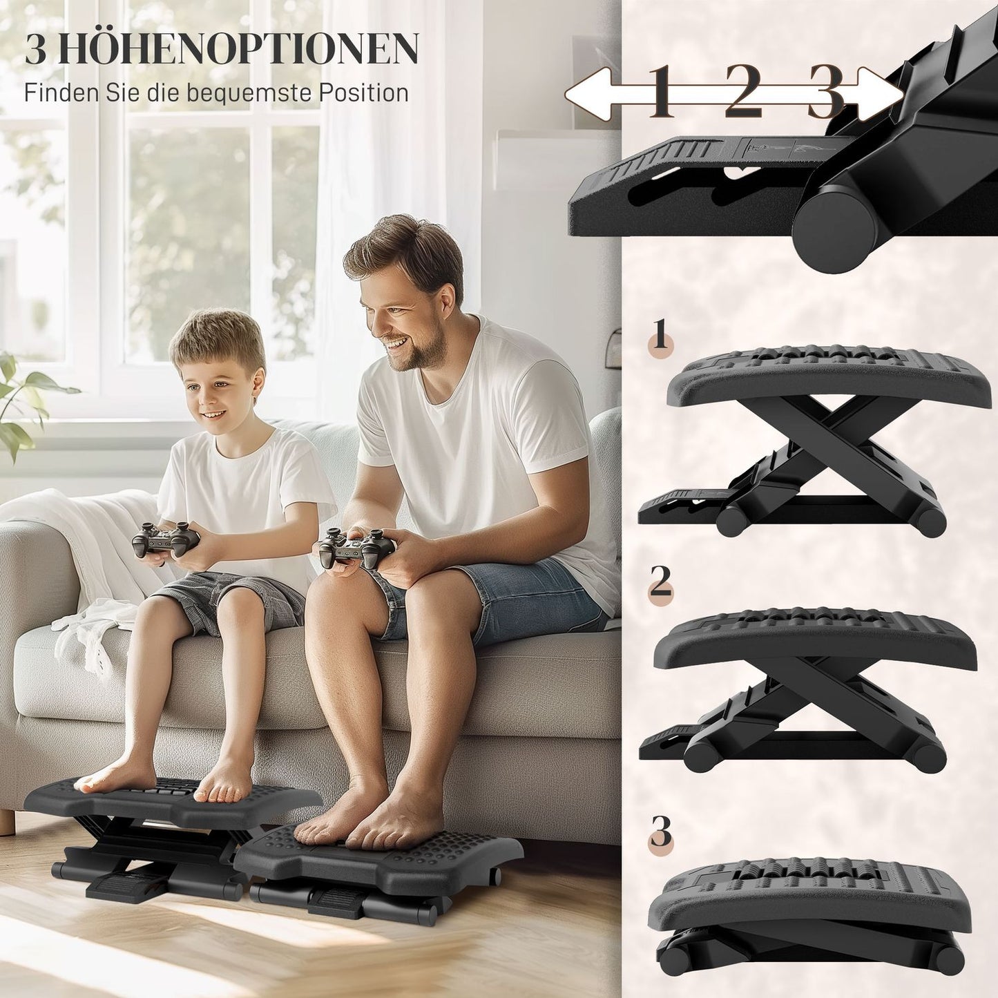 Adjustable non-slip ergonomic footrest for the home office