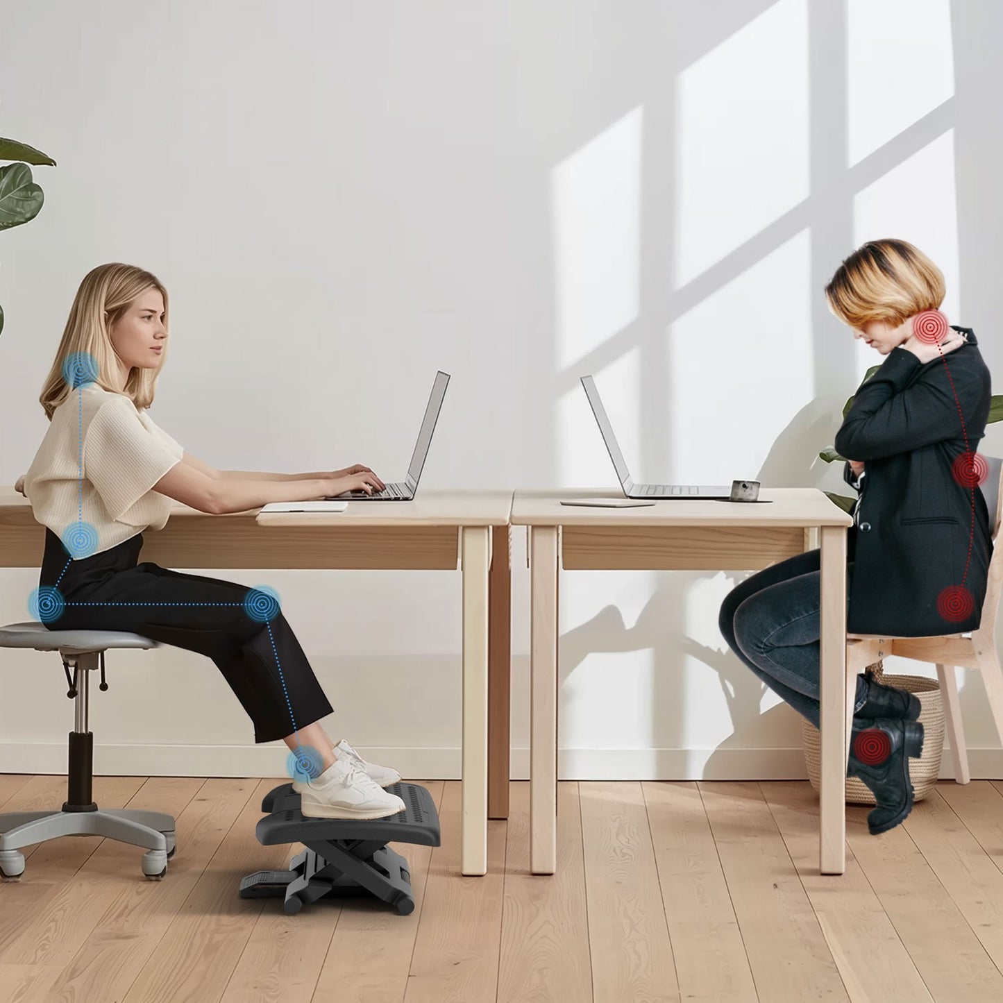 Adjustable non-slip ergonomic footrest for the home office