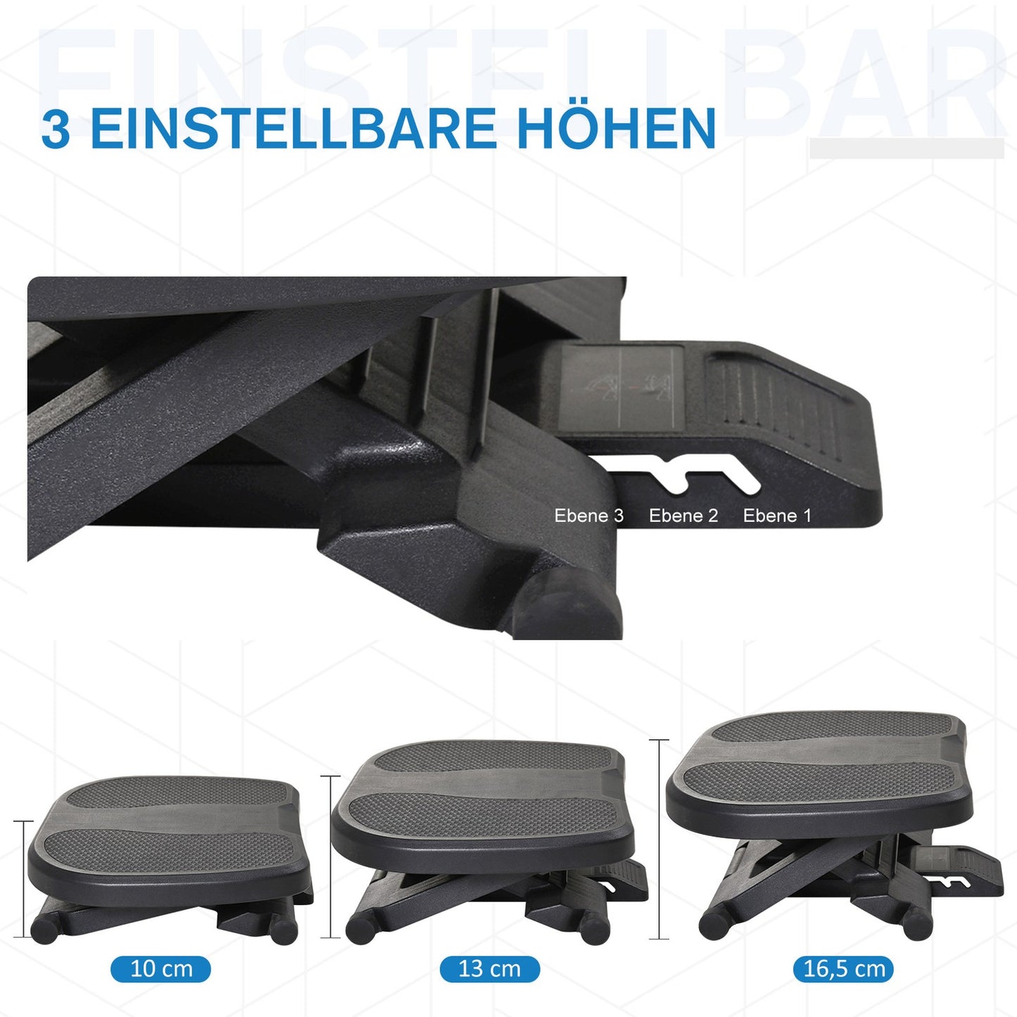 Adjustable footrest - 3 heights, black, 45x34cm