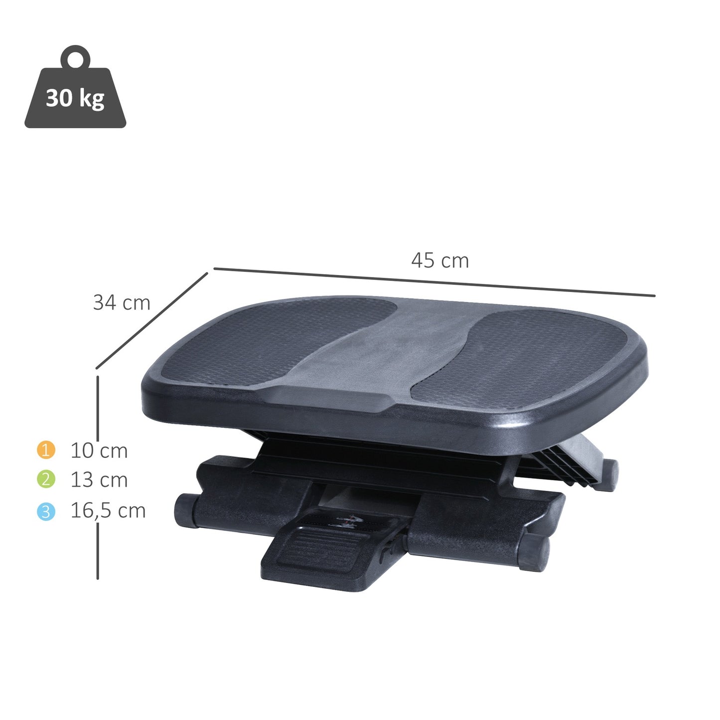 Adjustable footrest - 3 heights, black, 45x34cm