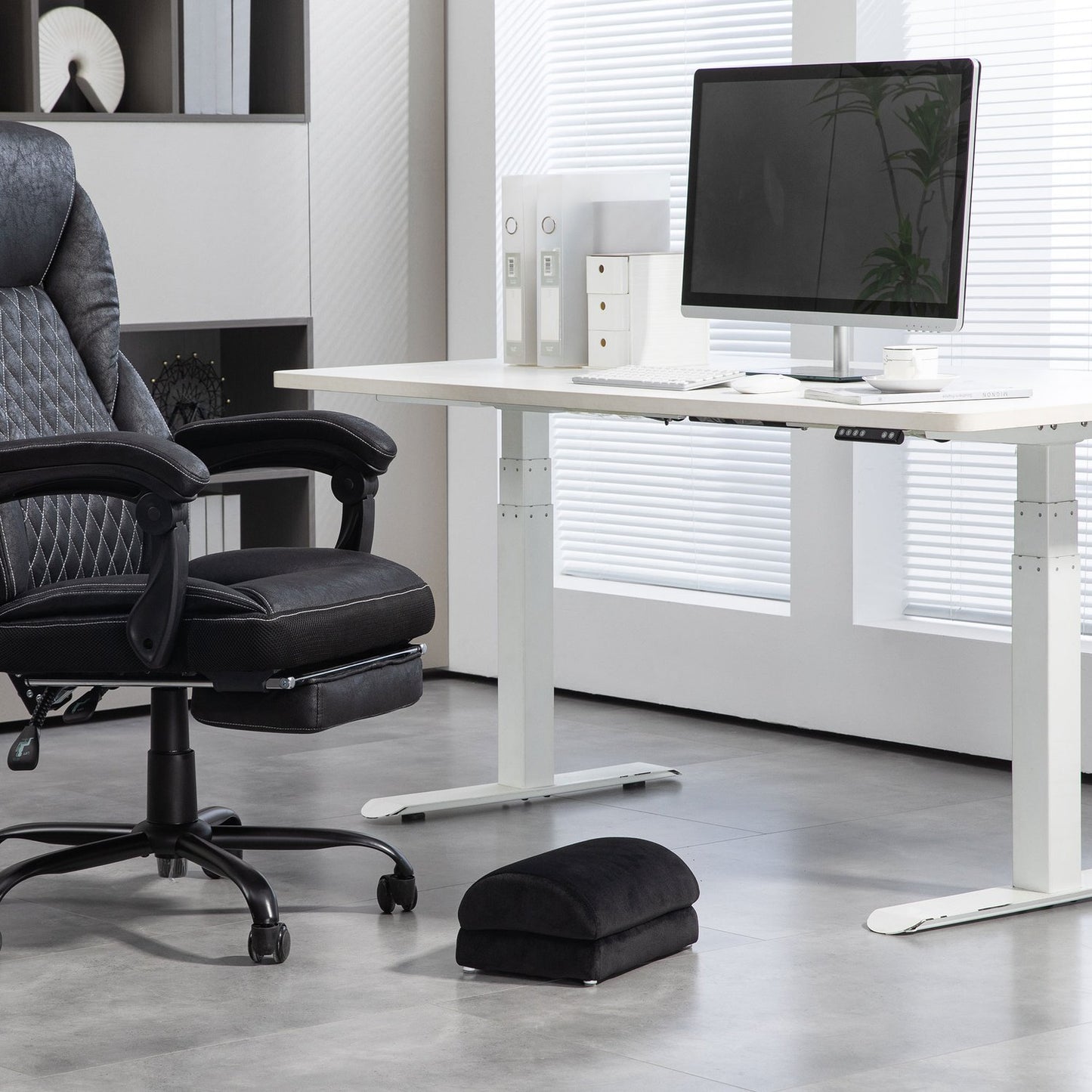 Footrest with anti-slip padding, velvet look, black