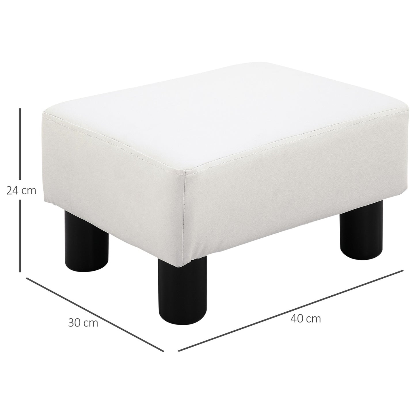 Chesterfield Footstool in synthetic leather, White, 40x30x24 cm
