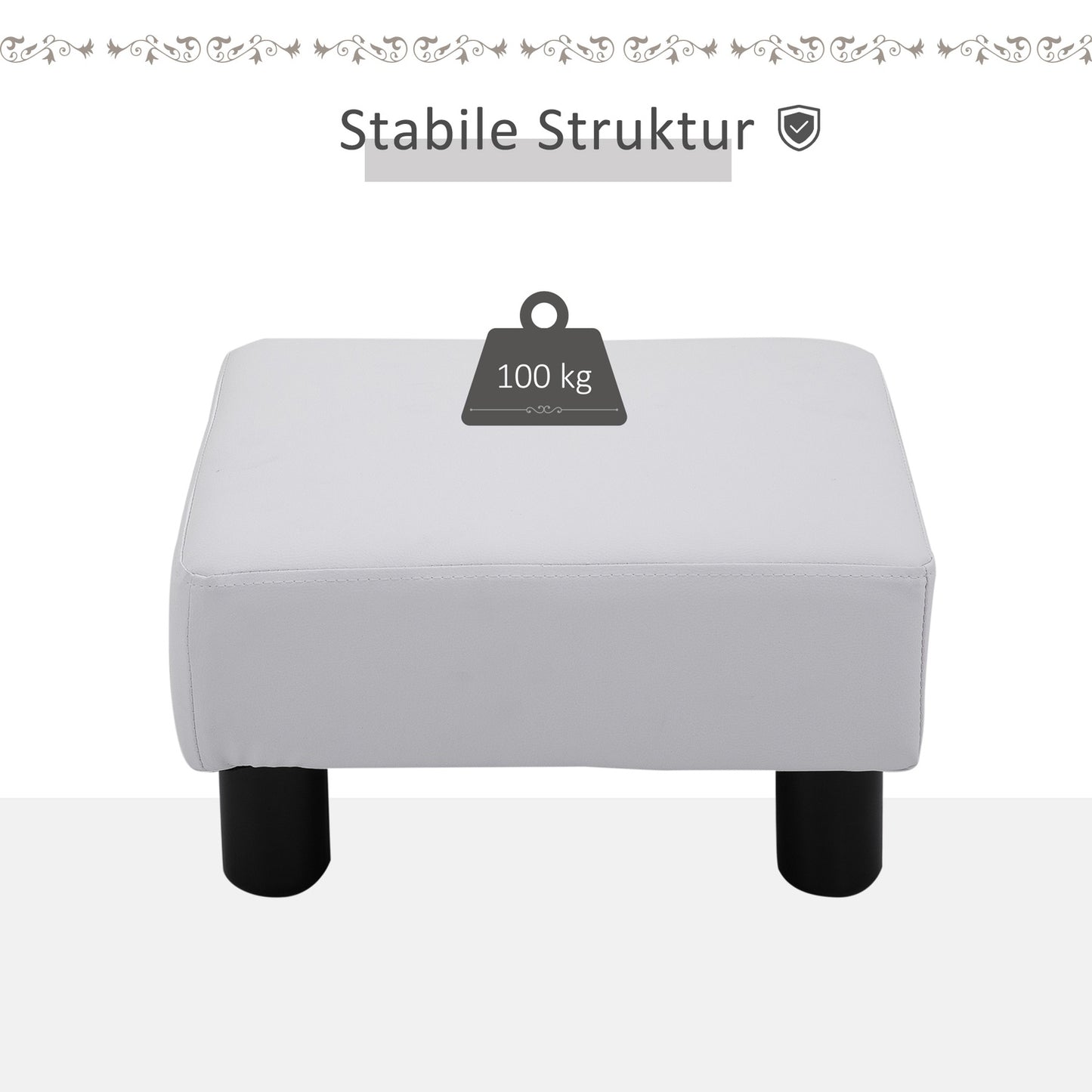 Chesterfield Footstool in synthetic leather, White, 40x30x24 cm