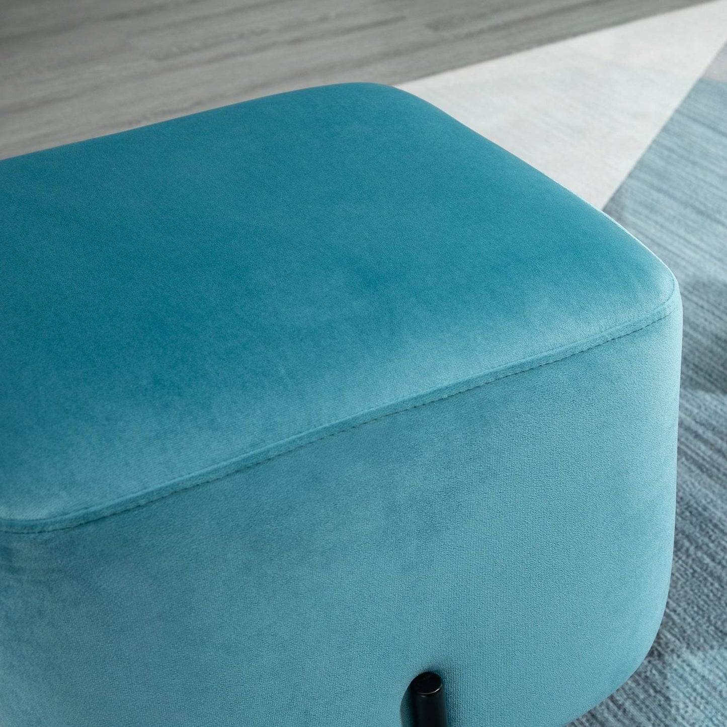 Turquoise polyester footstool with foam padding, 44.5 cm