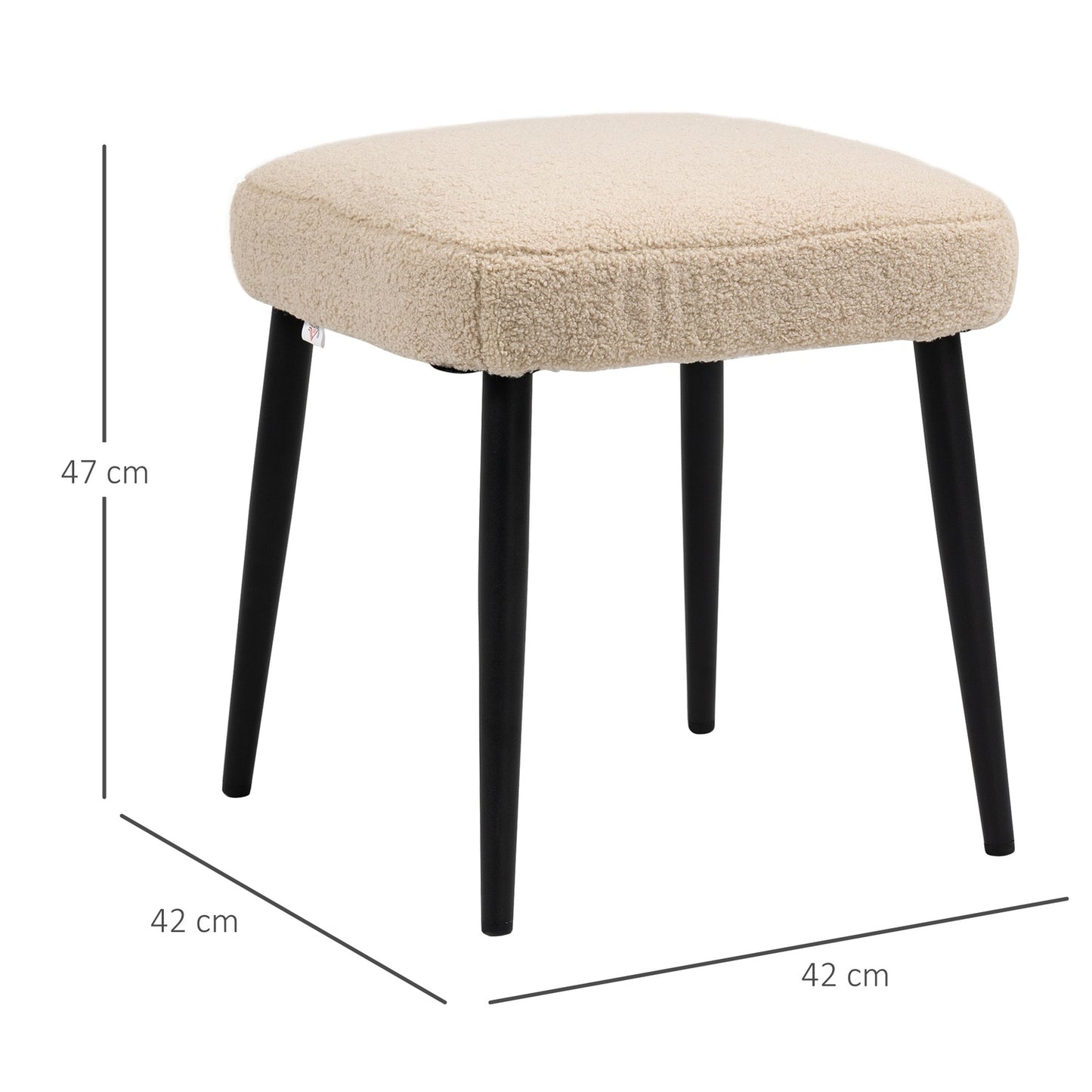 Square beige footstool, cashmere look, steel legs, 42x42x47 cm