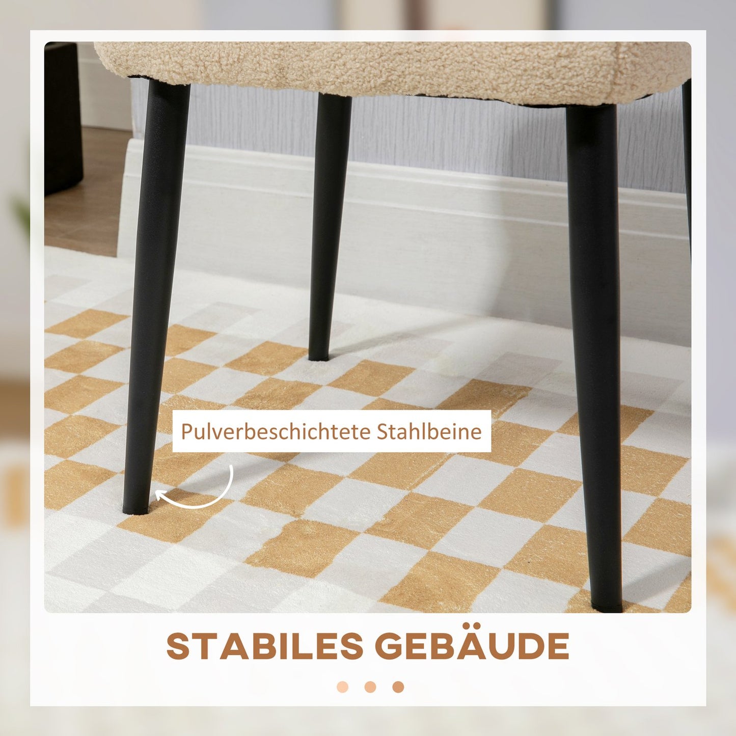 Square beige footstool, cashmere look, steel legs, 42x42x47 cm