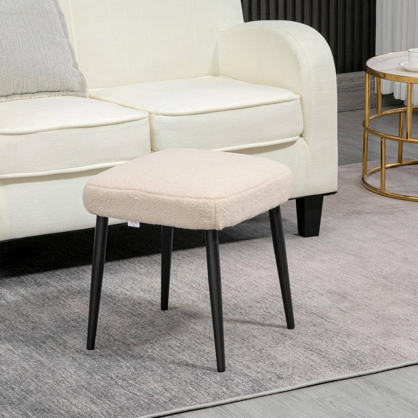 Square beige footstool, cashmere look, steel legs, 42x42x47 cm
