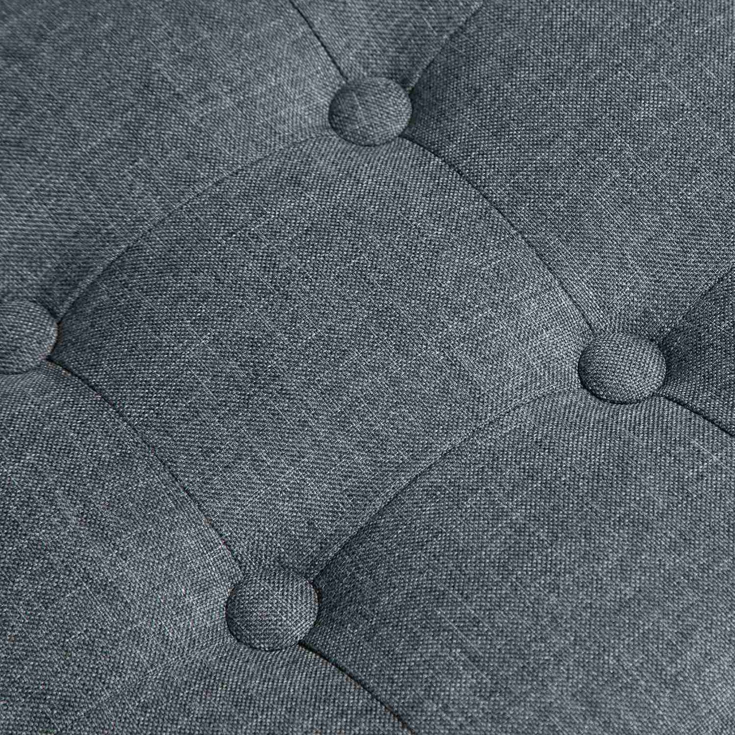Gray linen ottoman footstool, wooden legs, 35 cm cube