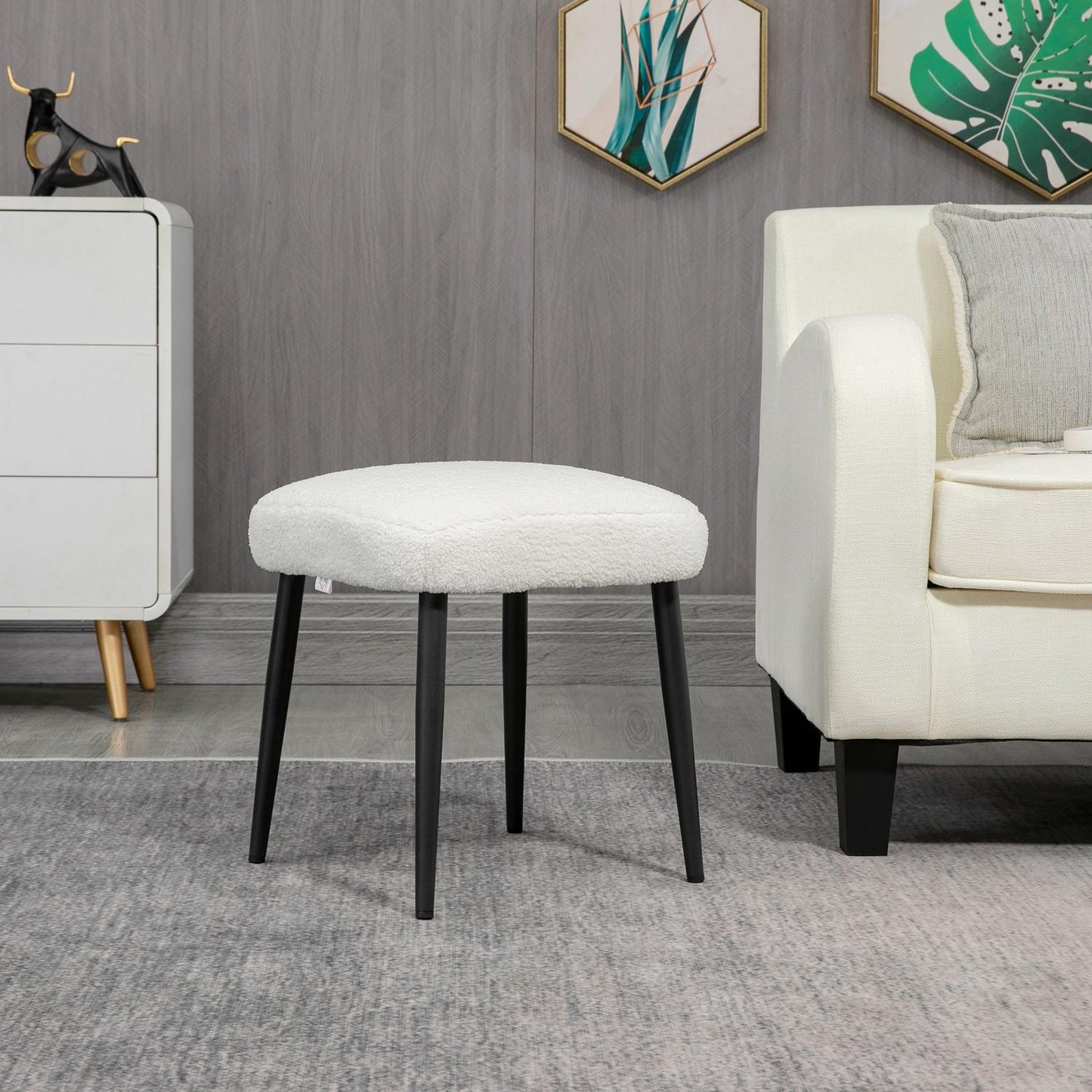 Cream Cashmere-look footstool with steel legs, 42x42x47cm