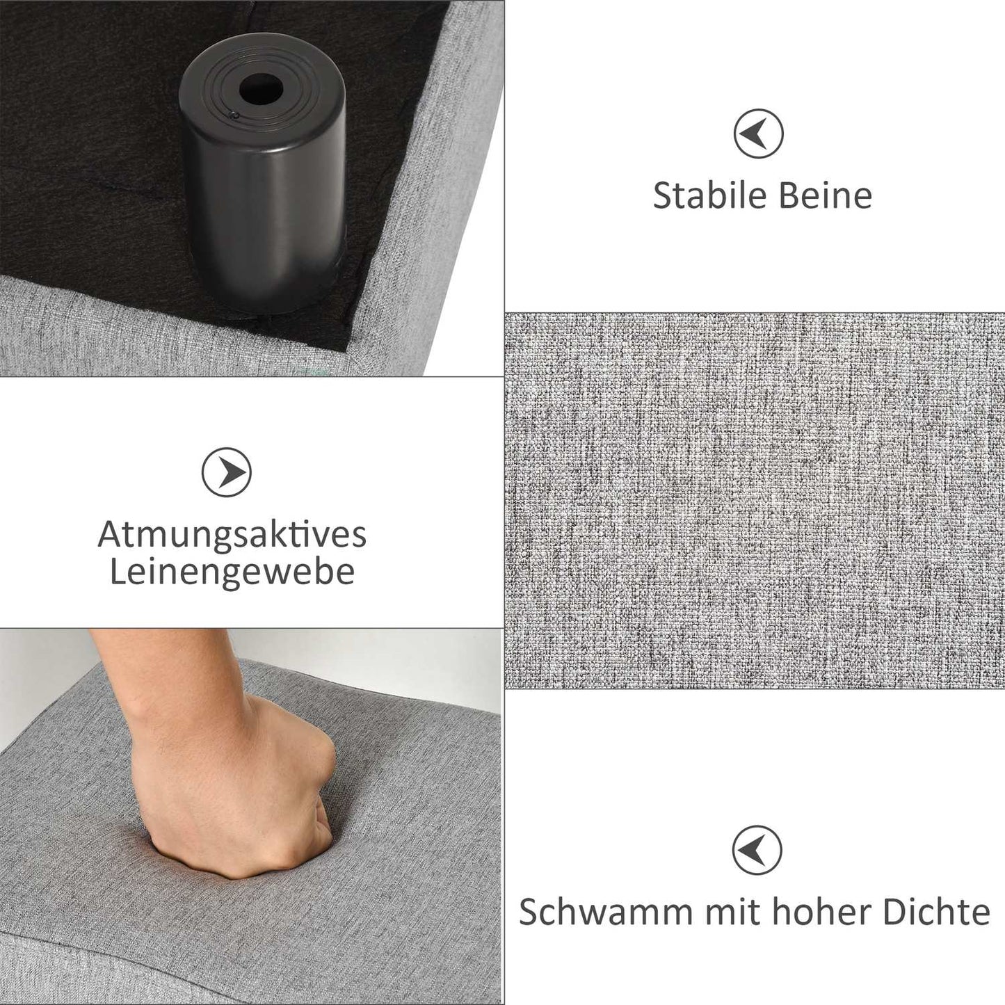 Rectangular linen footstool - upholstered, 150 kg capacity