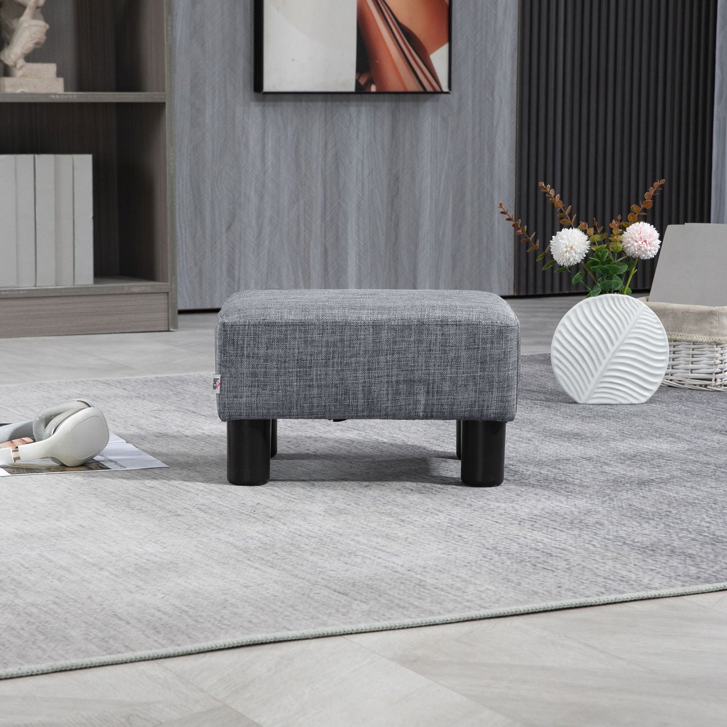 Rectangular linen footstool - upholstered, 150 kg capacity