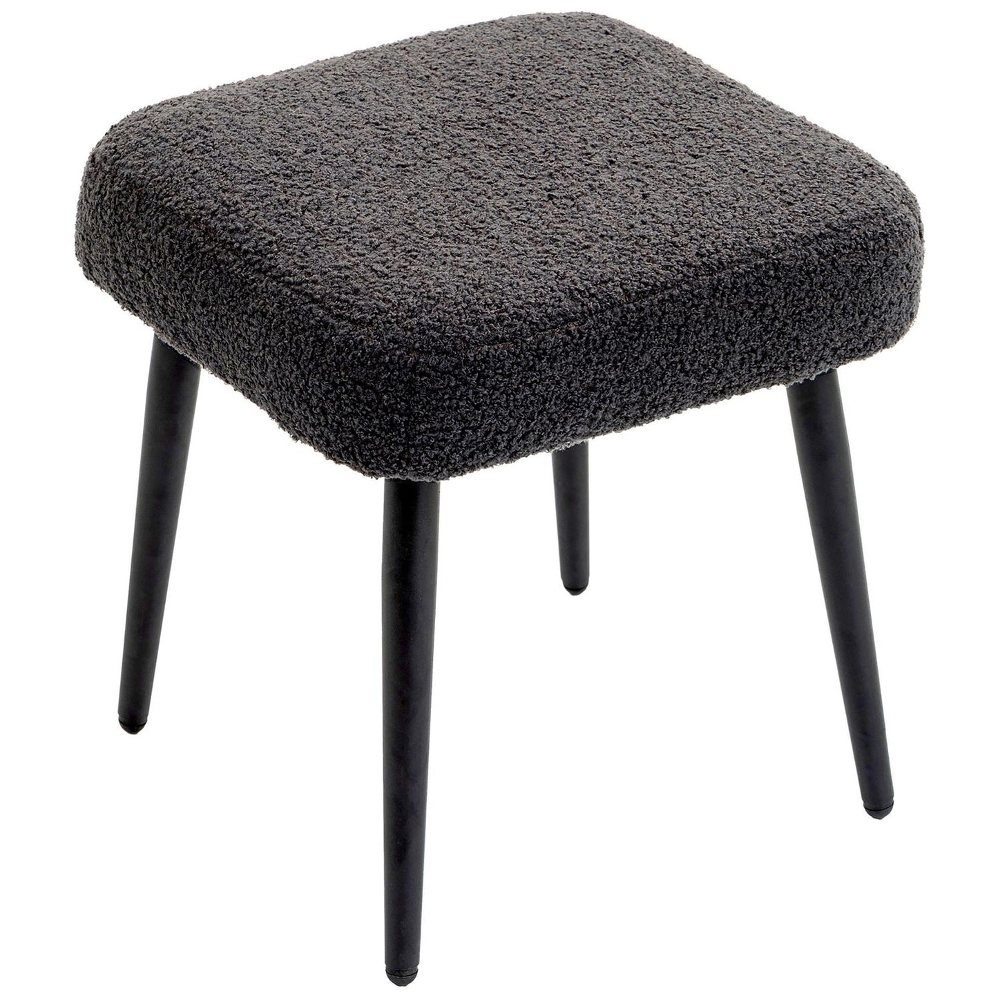 Square footstool, cashmere look, steel legs, dark grey