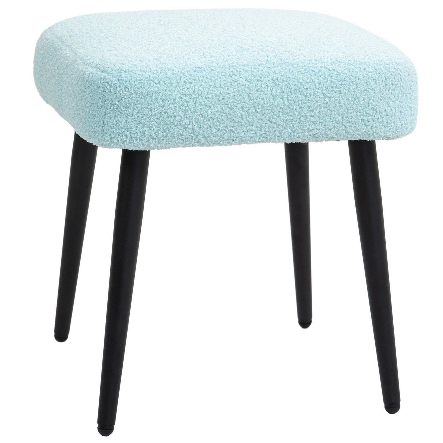 Square Cashmere Look Footstool with steel legs, light blue