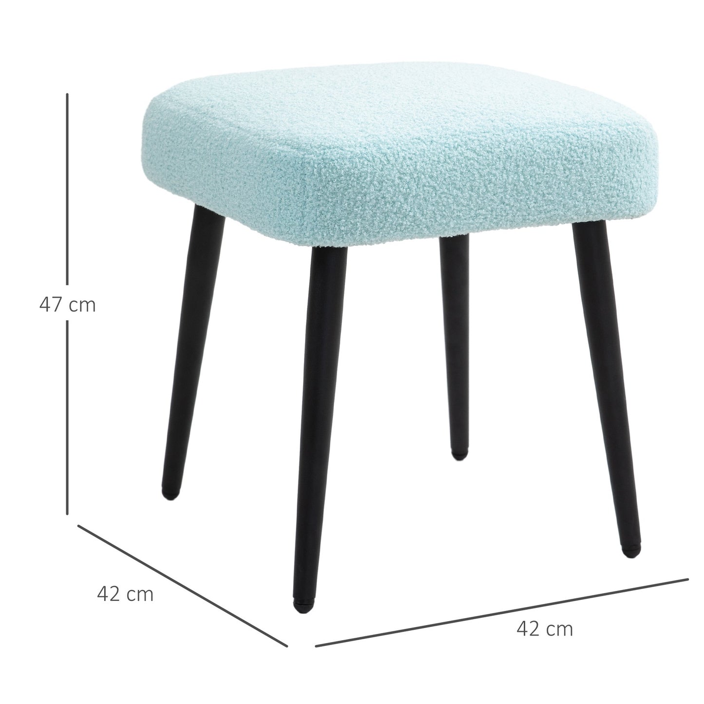 Square Cashmere Look Footstool with steel legs, light blue