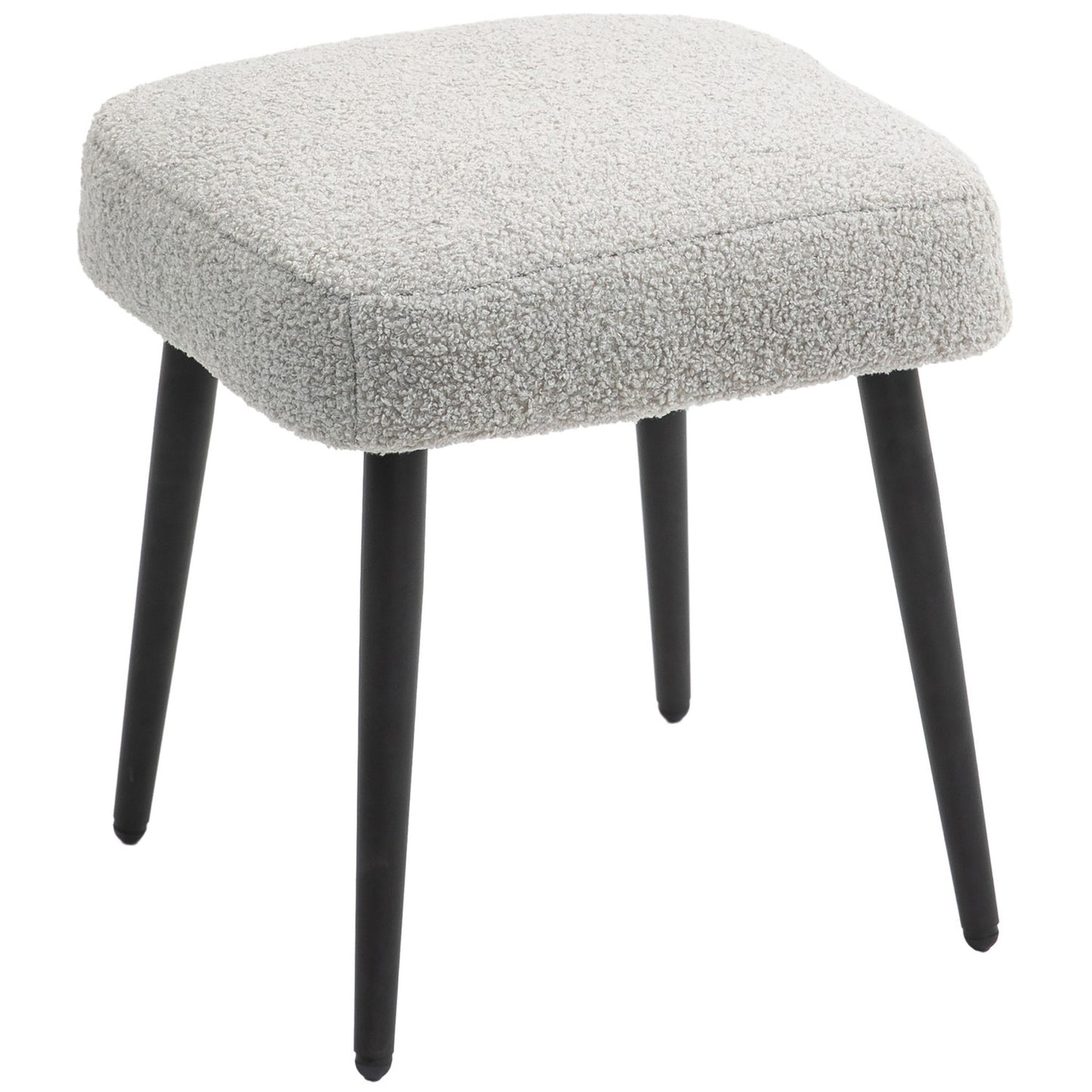 Square footstool with steel legs, cashmere look, light grey