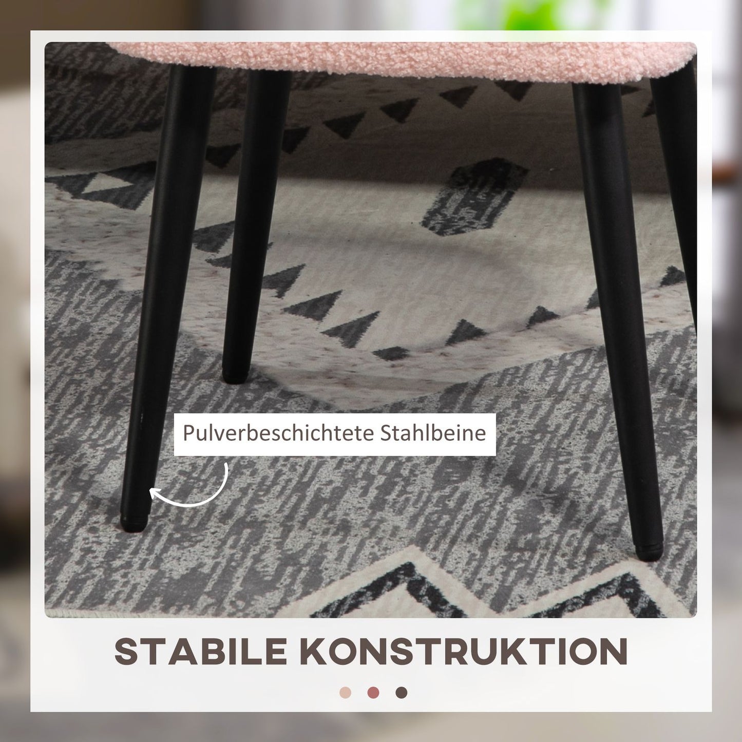 Pink square footstool - steel legs, cashmere look