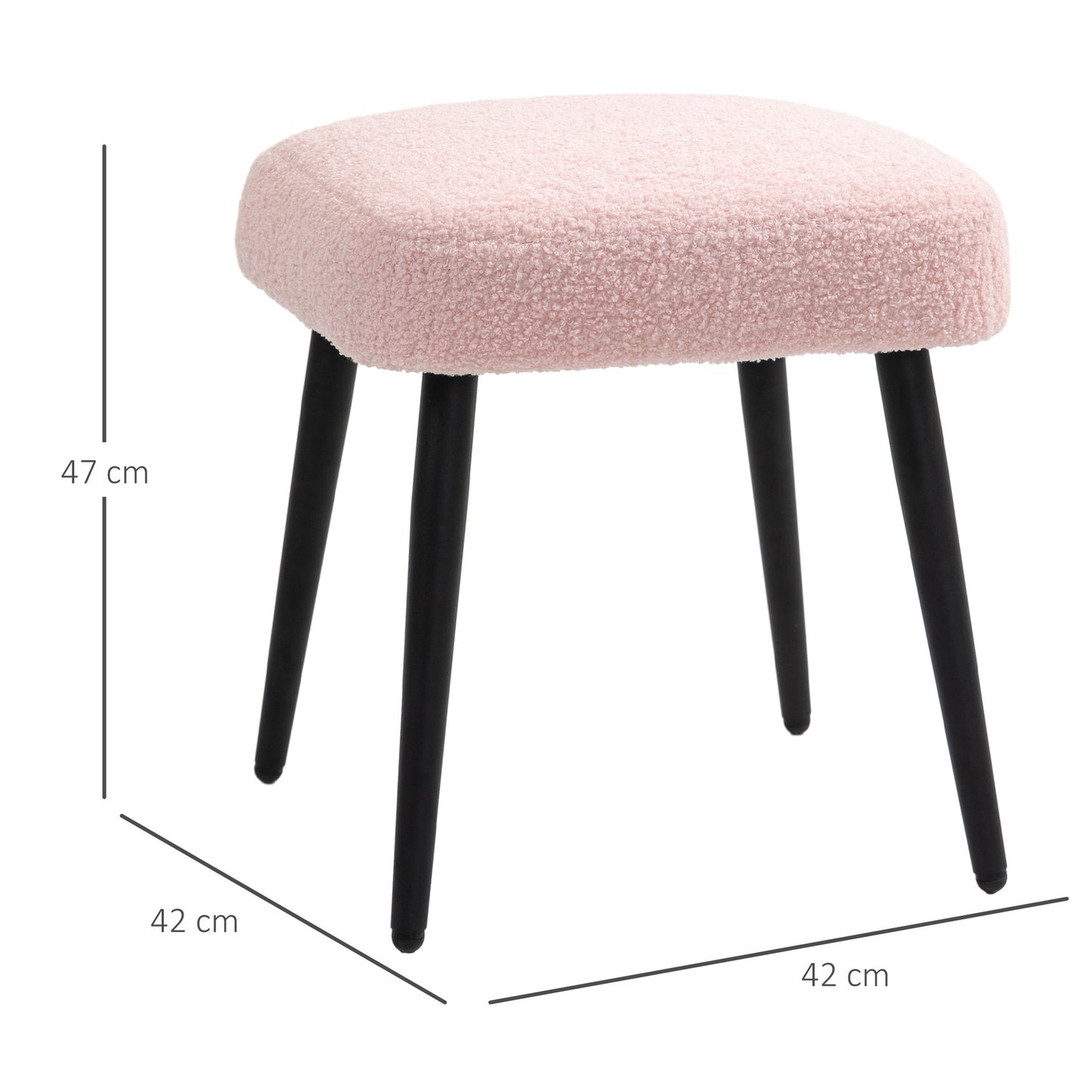Pink square footstool - steel legs, cashmere look