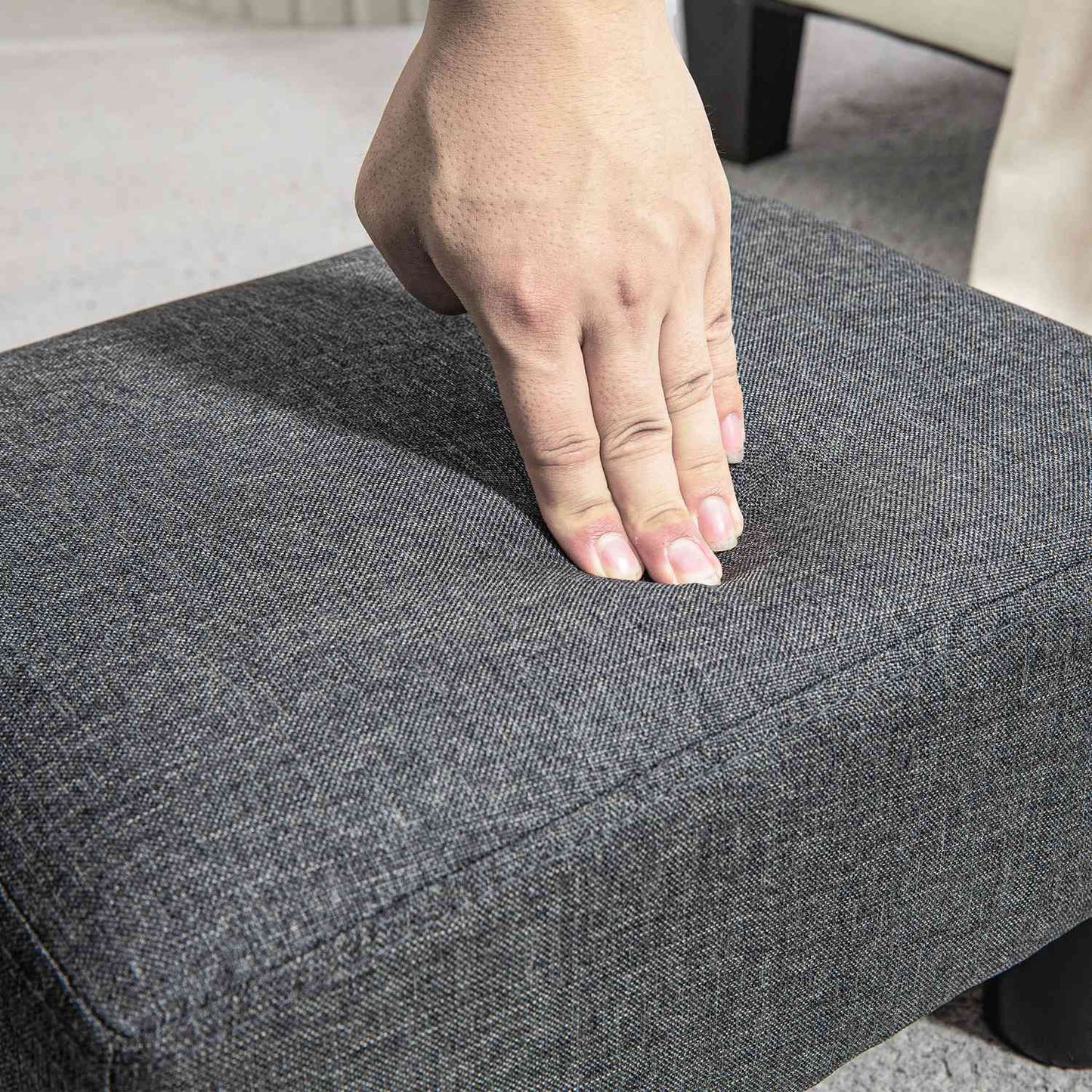 Footstool with Linen-Like Fabric, Foam Padding, Dark Grey