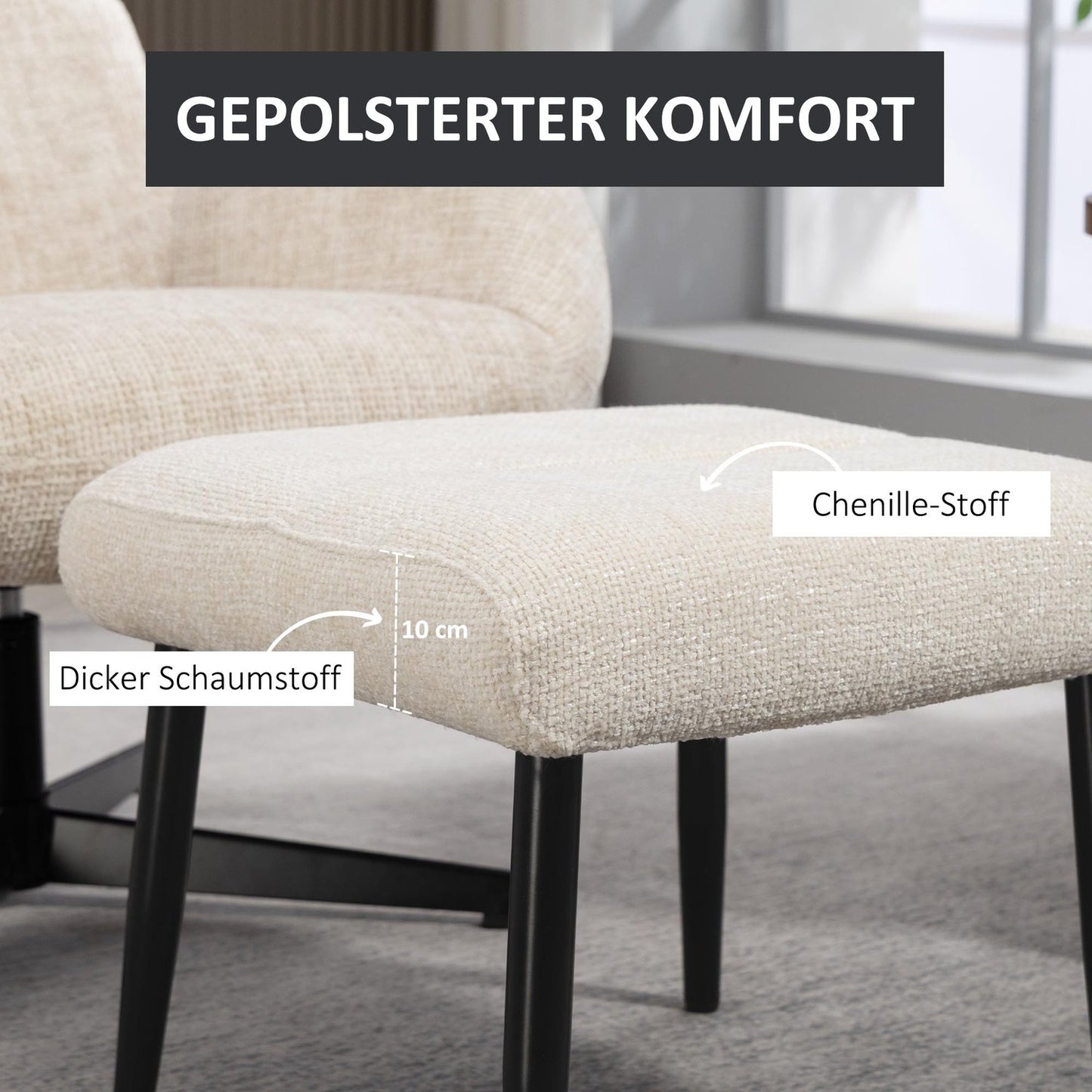 Footstool with Chenille Cushion, Steel Legs, 45x41x38 cm