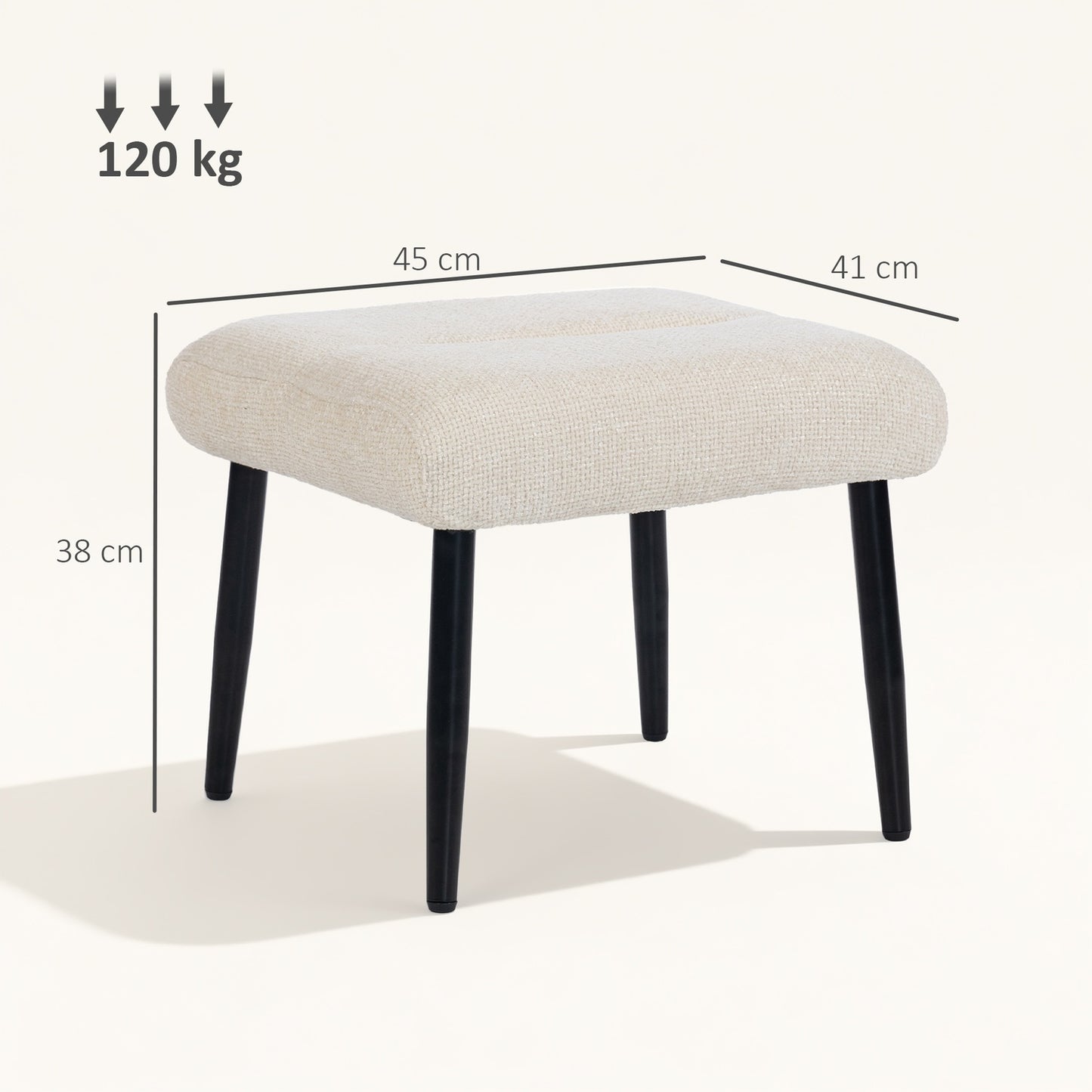 Footstool with Chenille Cushion, Steel Legs, 45x41x38 cm