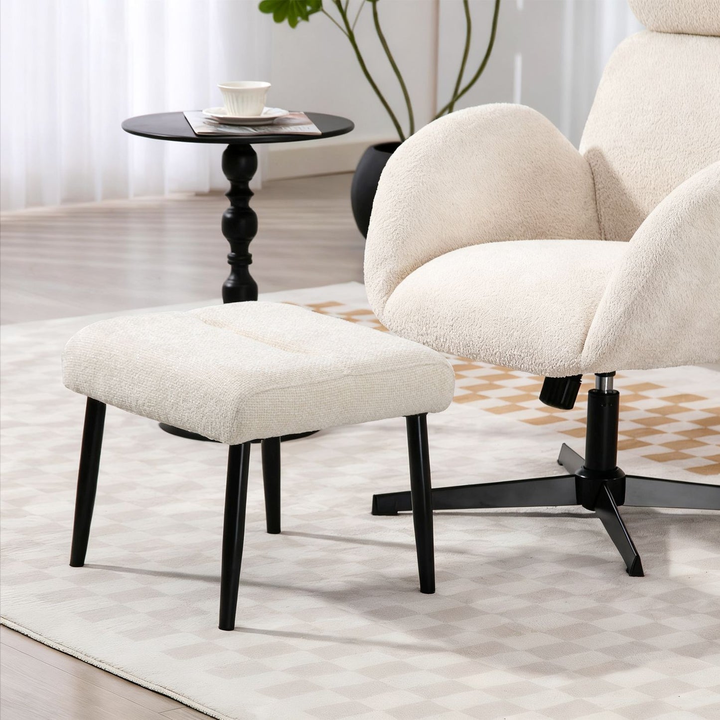 Footstool with Chenille Cushion, Steel Legs, 45x41x38 cm