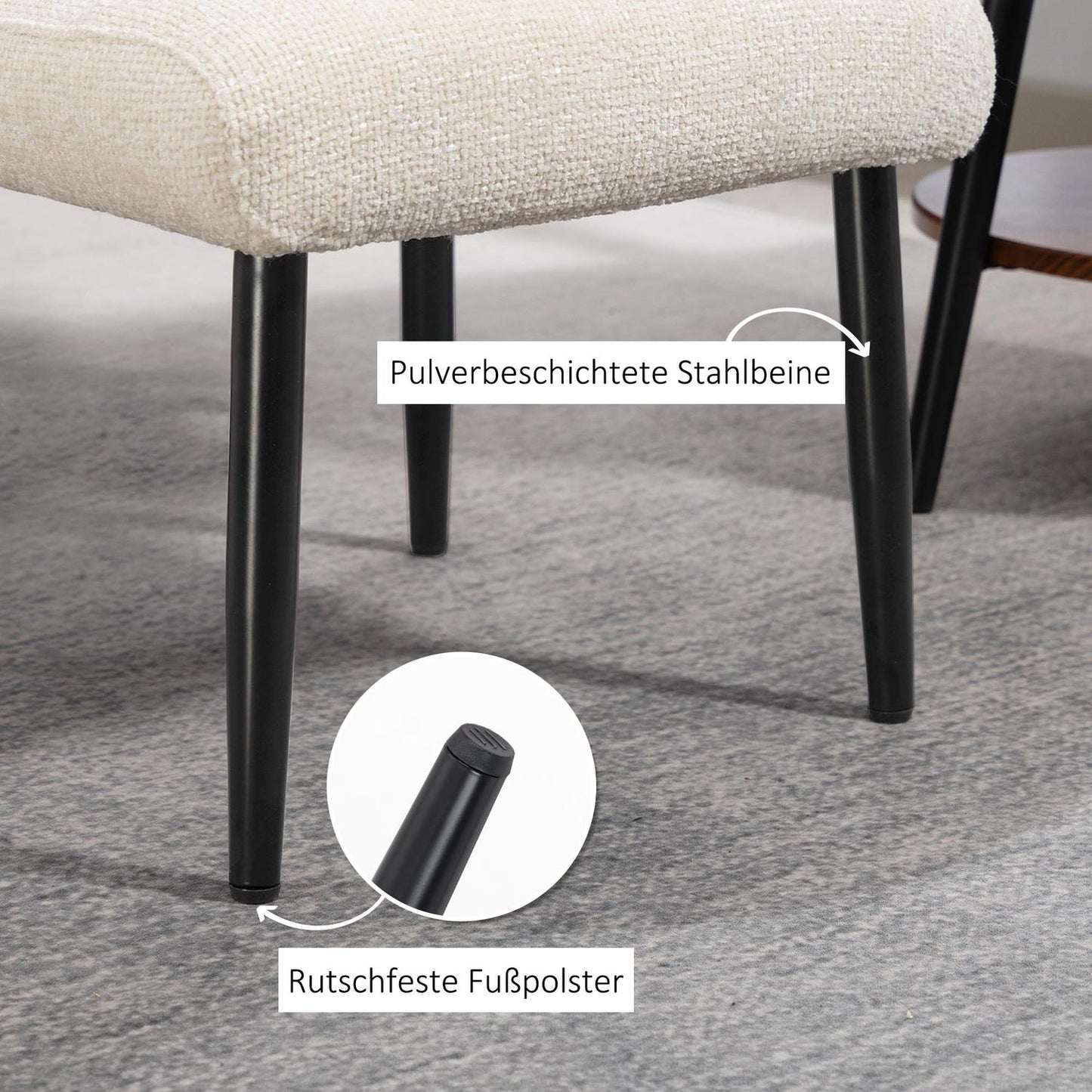 Footstool with Chenille Cushion, Steel Legs, 45x41x38 cm