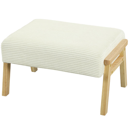 Footstool with Soft Cushion, Corduroy Look, Cream White