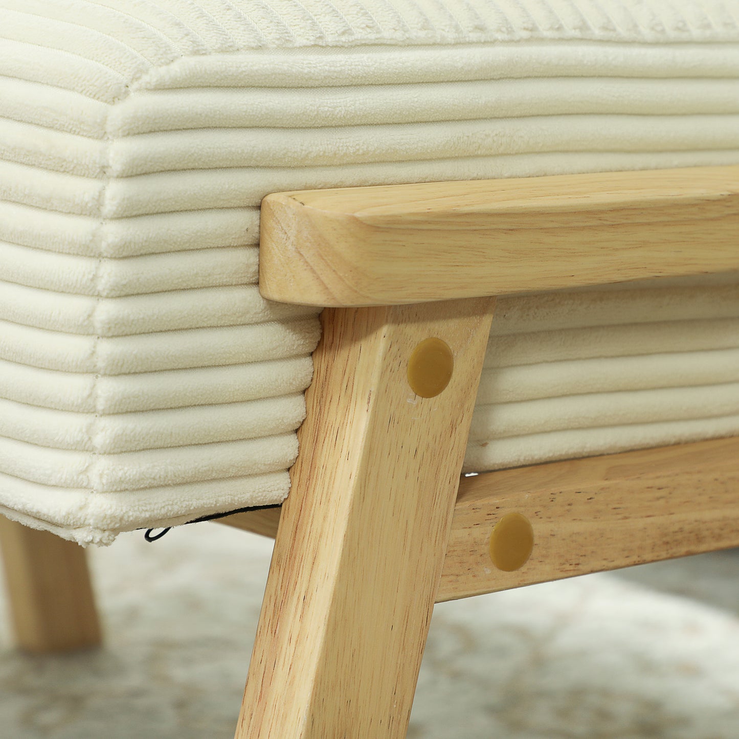 Footstool with Soft Cushion, Corduroy Look, Cream White