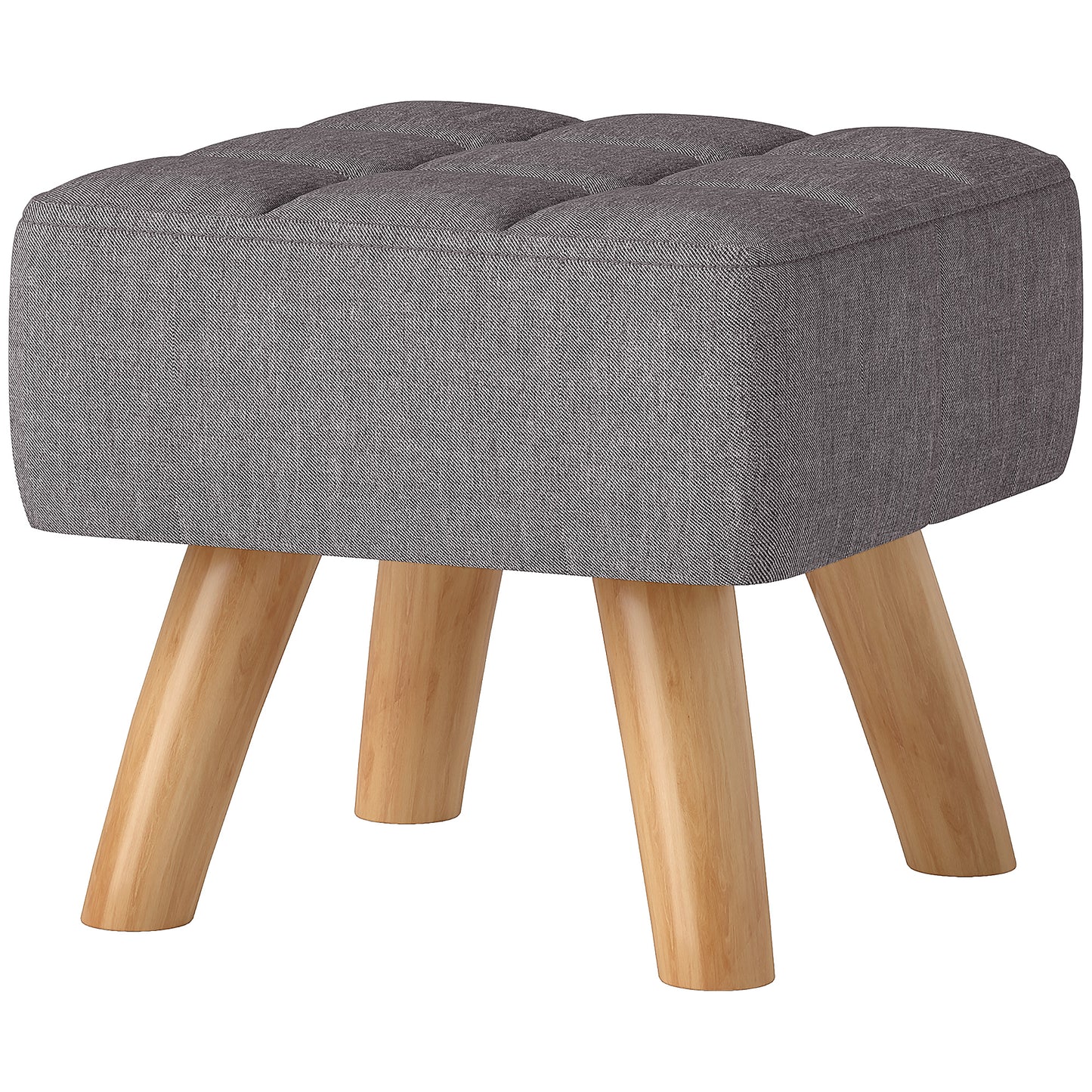 Footstool, Linen Look, Wooden Legs, 110 kg Capacity, Gray