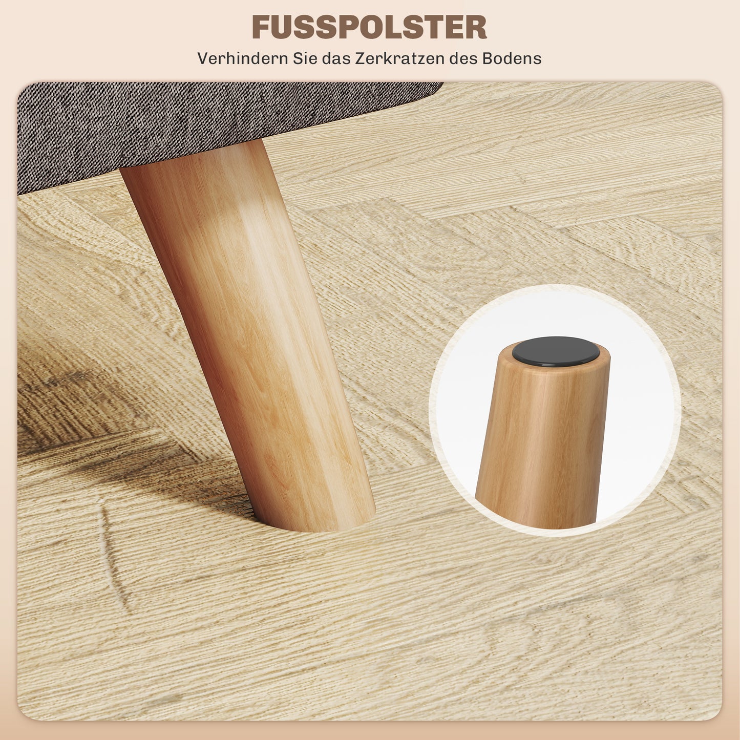 Footstool, Linen Look, Wooden Legs, 110 kg Capacity, Gray