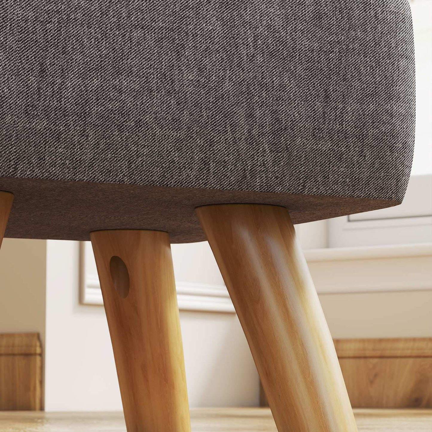Footstool, Linen Look, Wooden Legs, 110 kg Capacity, Gray