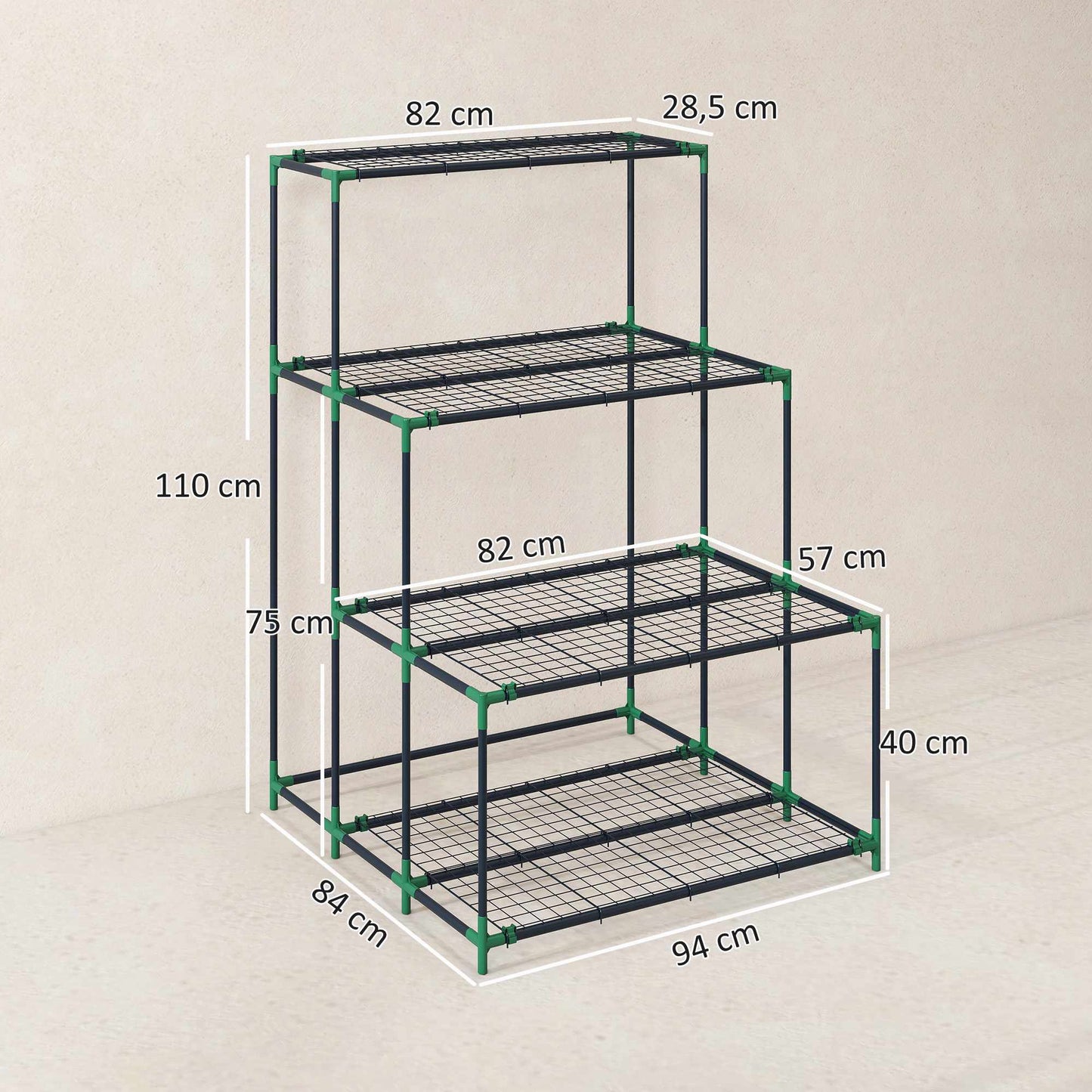 Four-Tier Plant Stand, Dark Green Steel, 10kg Per Shelf