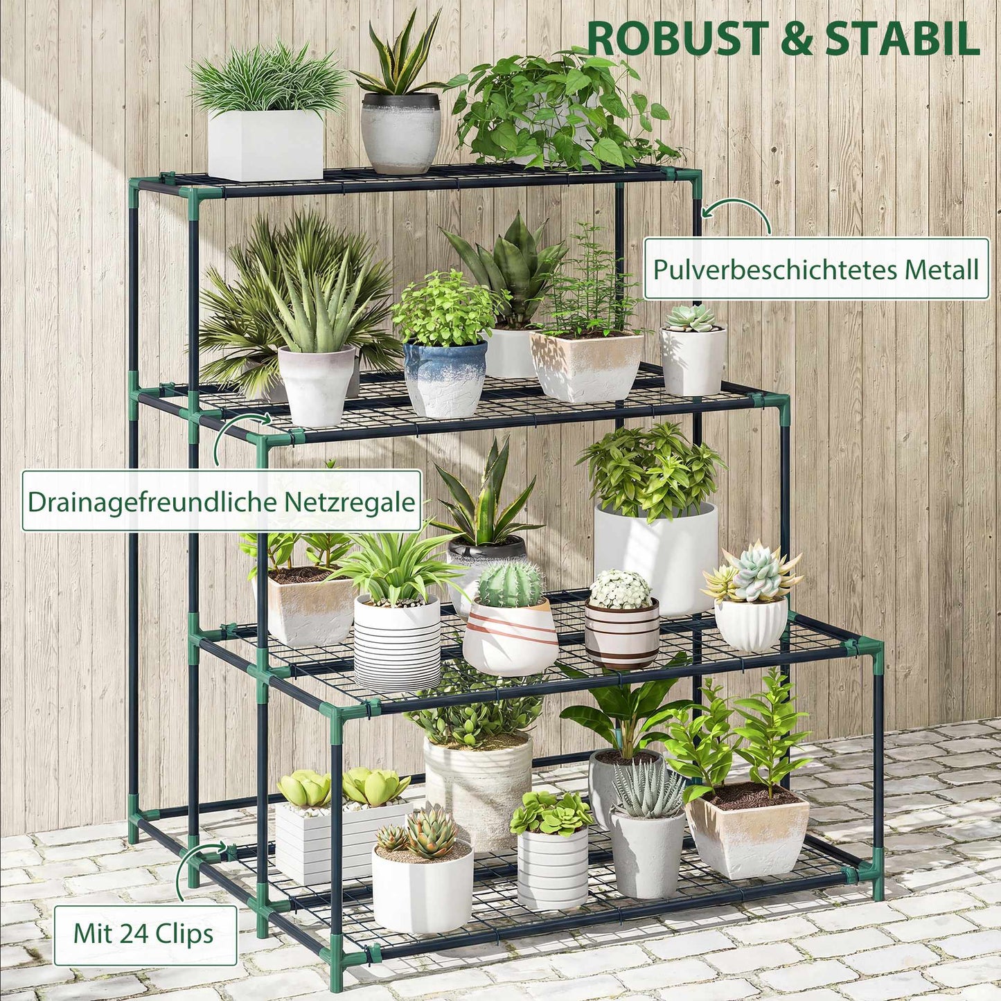 Four-Tier Plant Stand, Dark Green Steel, 10kg Per Shelf