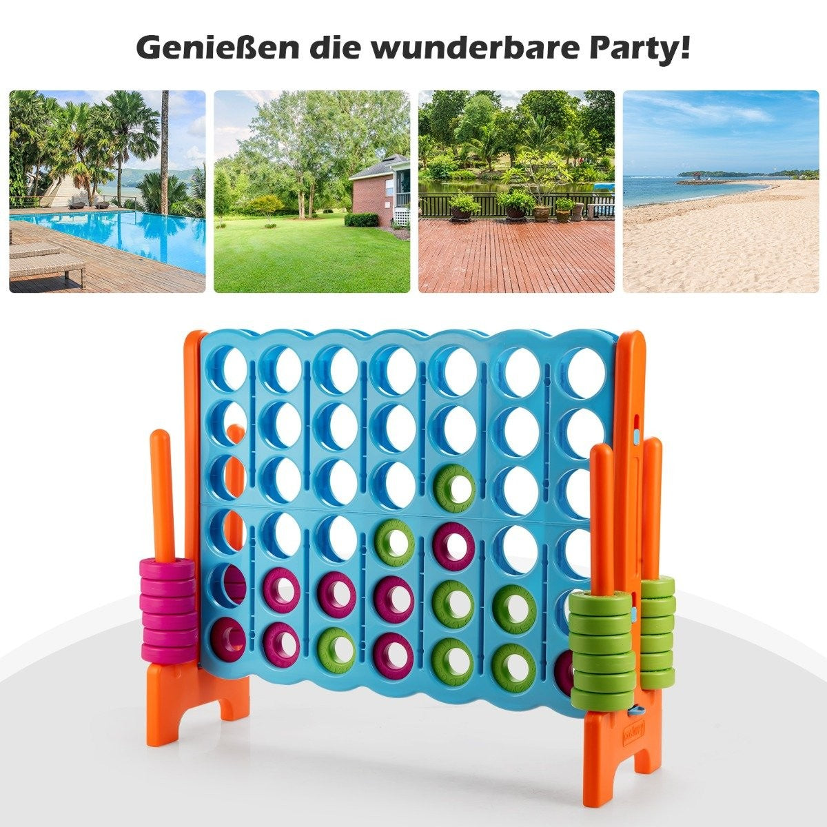 Four-in-a-row game Four in a row game with 42 jumbo rings 120 x 42 x 104 cm blue + orange