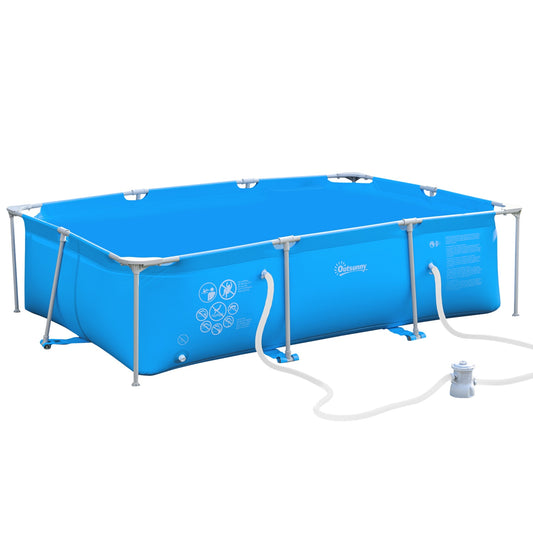 Steel frame pool with drain valve, blue PVC, 315x225x75 cm
