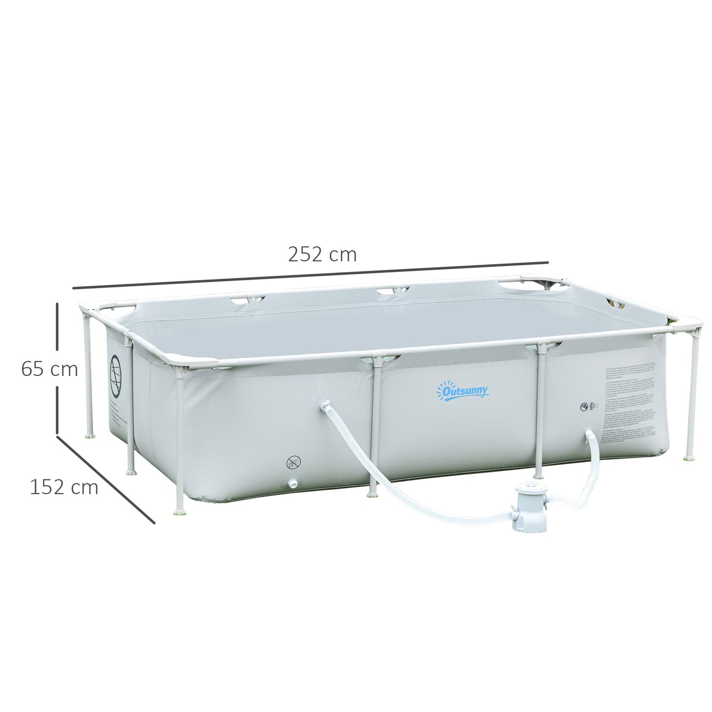 Rectangular steel frame pool with hose and valve, 252x152x65cm