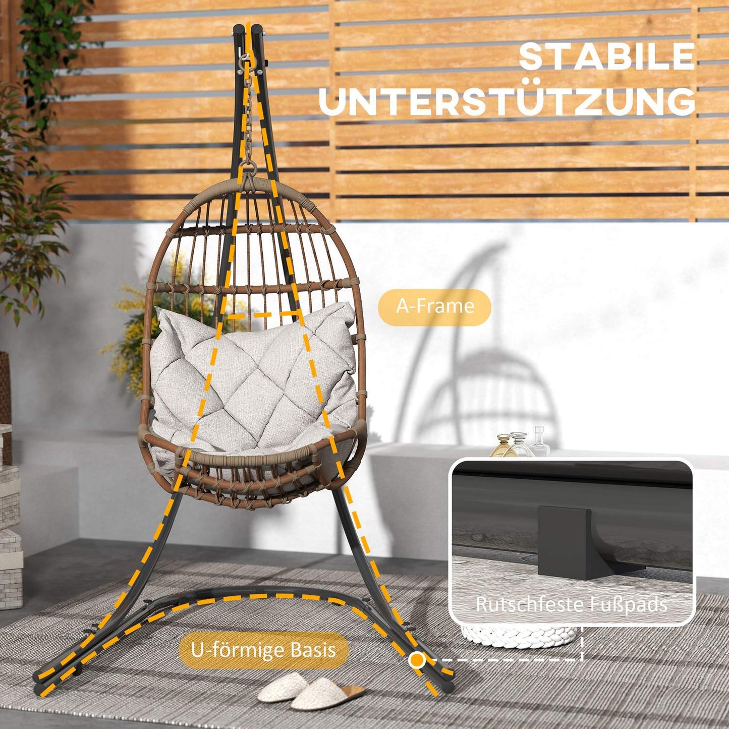 C-Shape hanging chair frame in metal, indoor/outdoor, capacity 150 kg