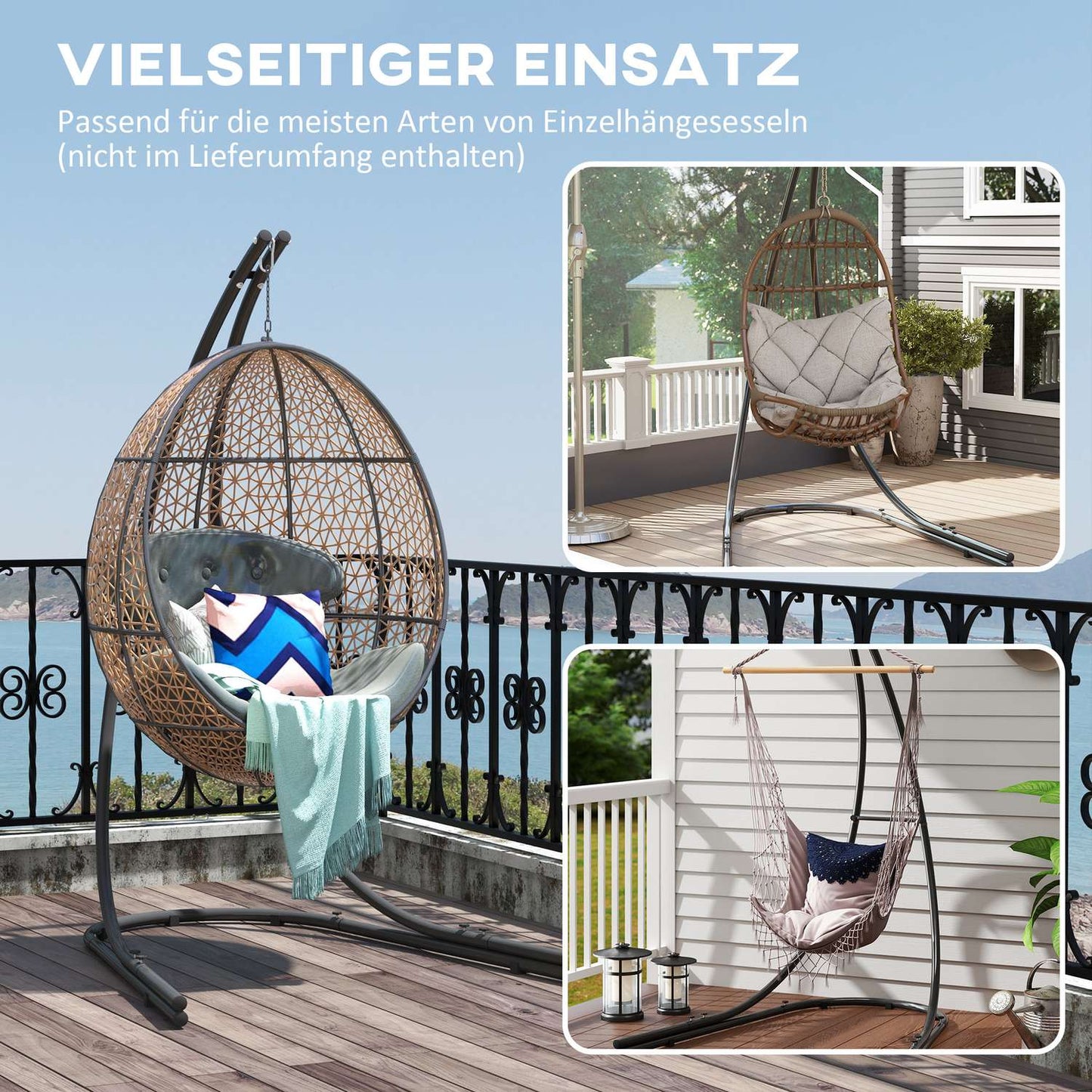 C-Shape hanging chair frame in metal, indoor/outdoor, capacity 150 kg
