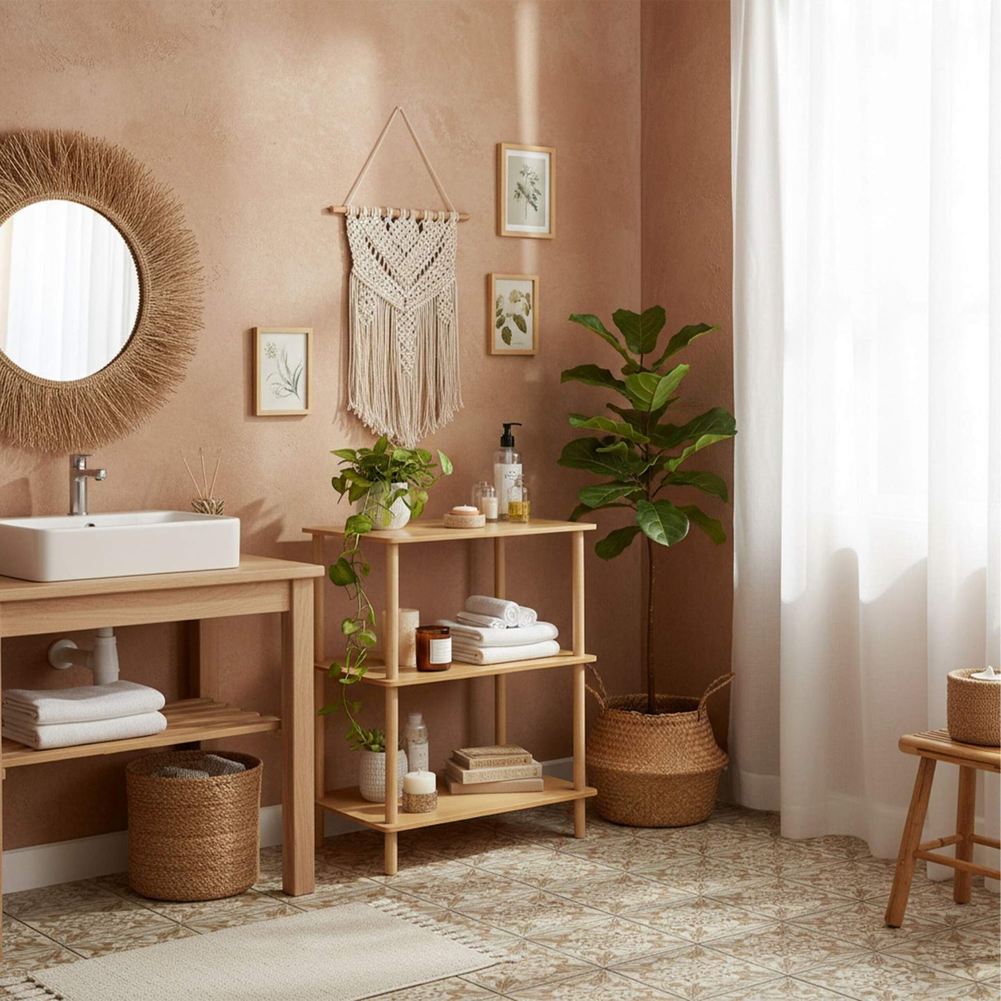 Freestanding 3-Tier Bamboo Shelf for Bathroom, Kitchen