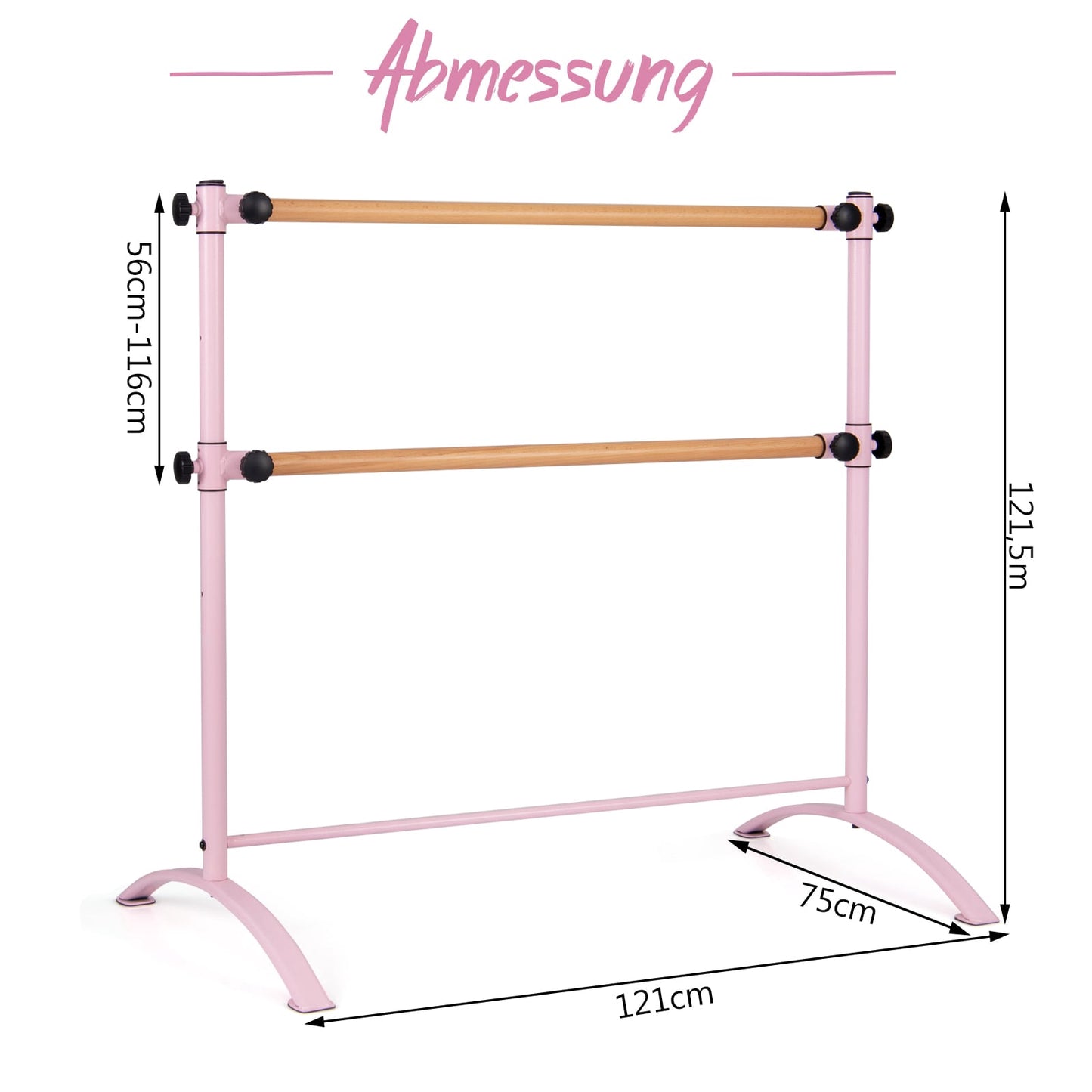 Freestanding Ballet Barre, Adjustable Height, Double Wood Bars