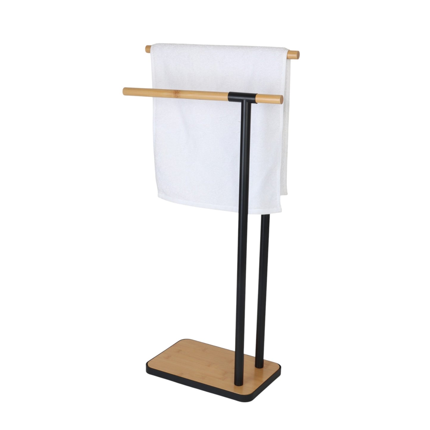 Freestanding Bamboo Metal Towel Rack – 2 Rods