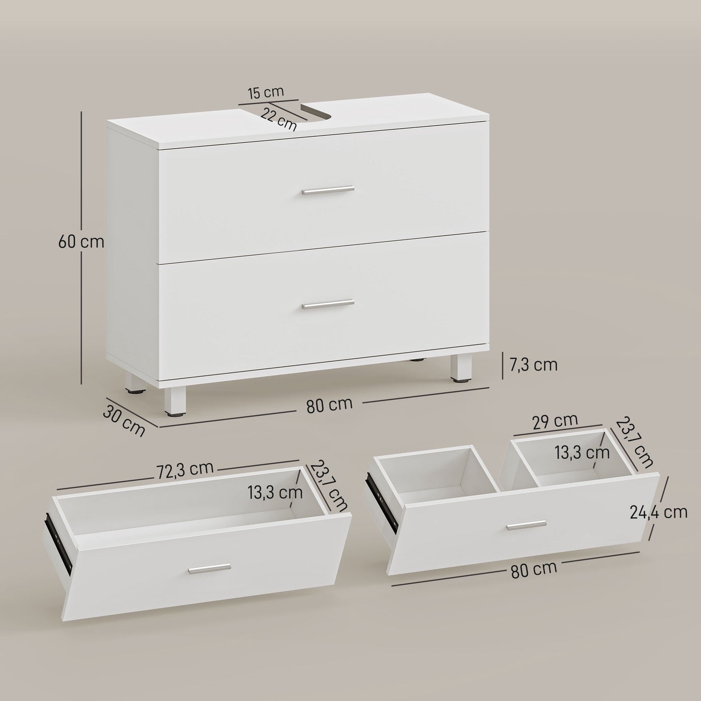 Freestanding Bathroom Cabinet with 2 Drawers, White