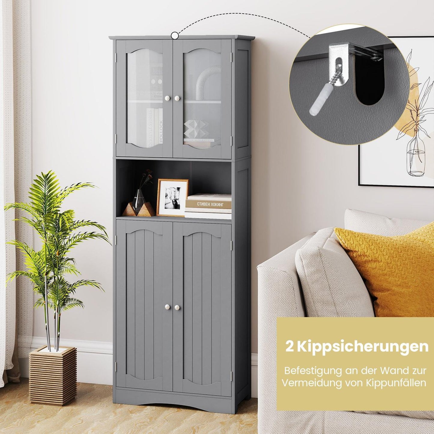Freestanding Bathroom Cabinet with 4 Doors, Adjustable Shelves